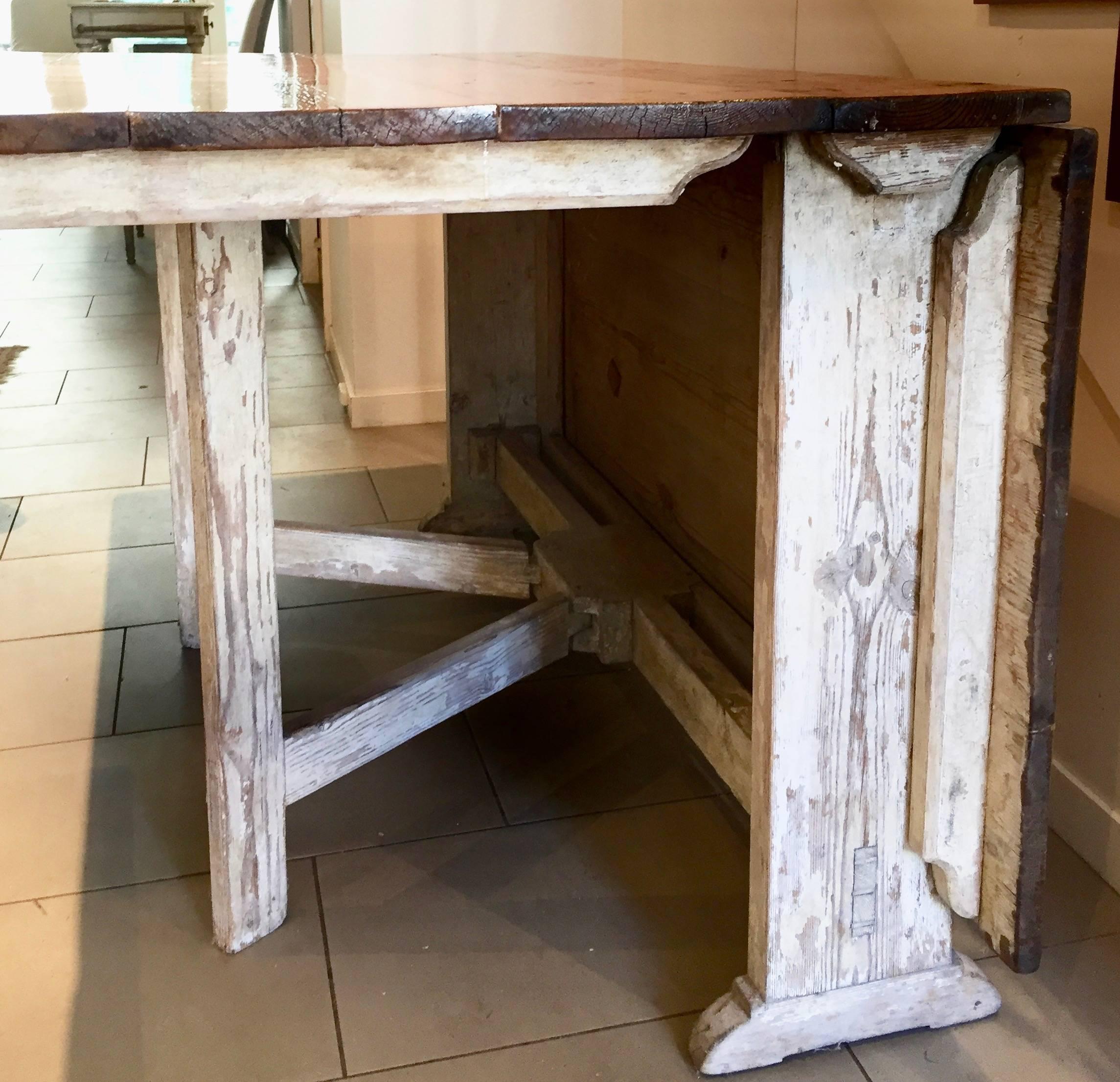 Hand-Crafted Swedish 18th Century Gustavian Slag Board Table with Original Paint to Base For Sale
