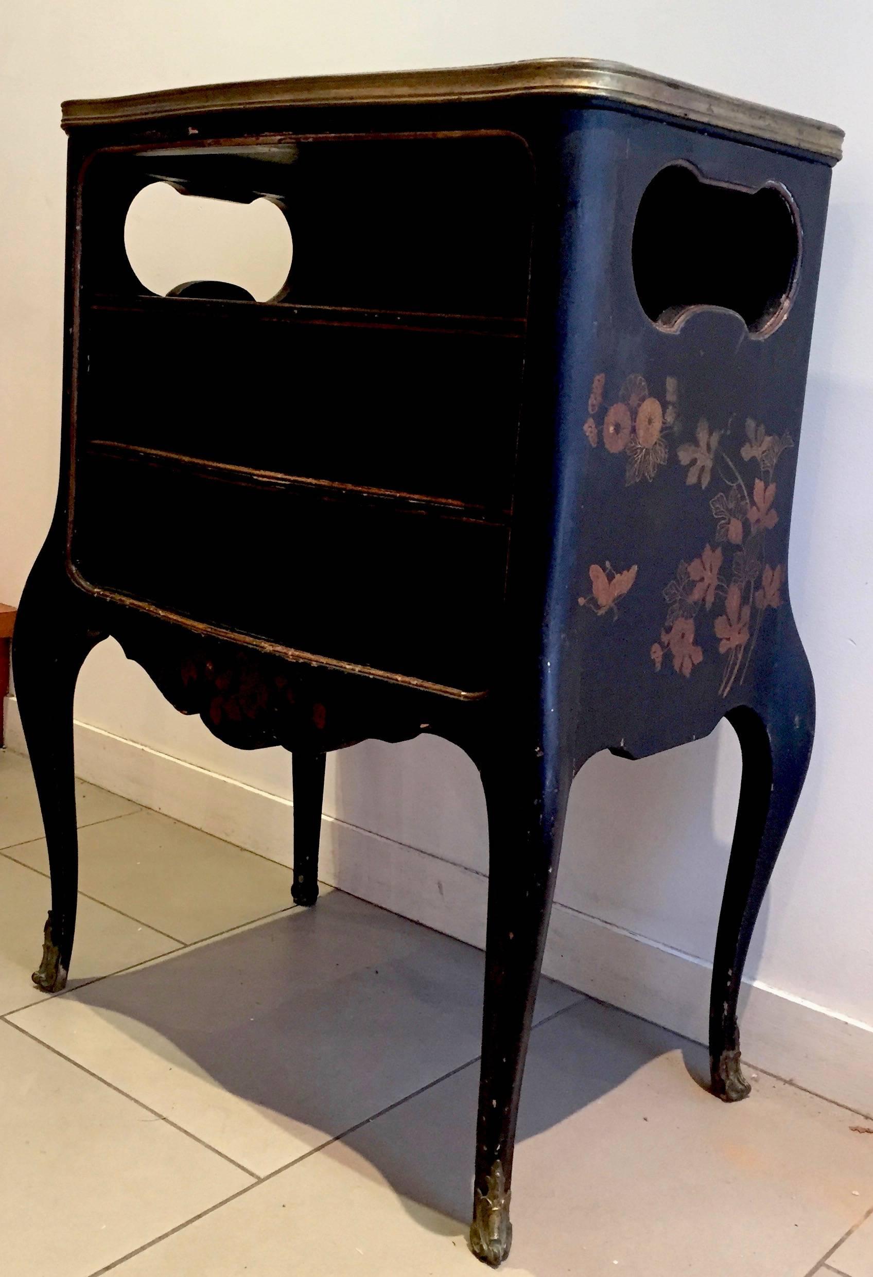 Rococo Commode French 18th Century Black Chinoiserie Lacquer For Sale