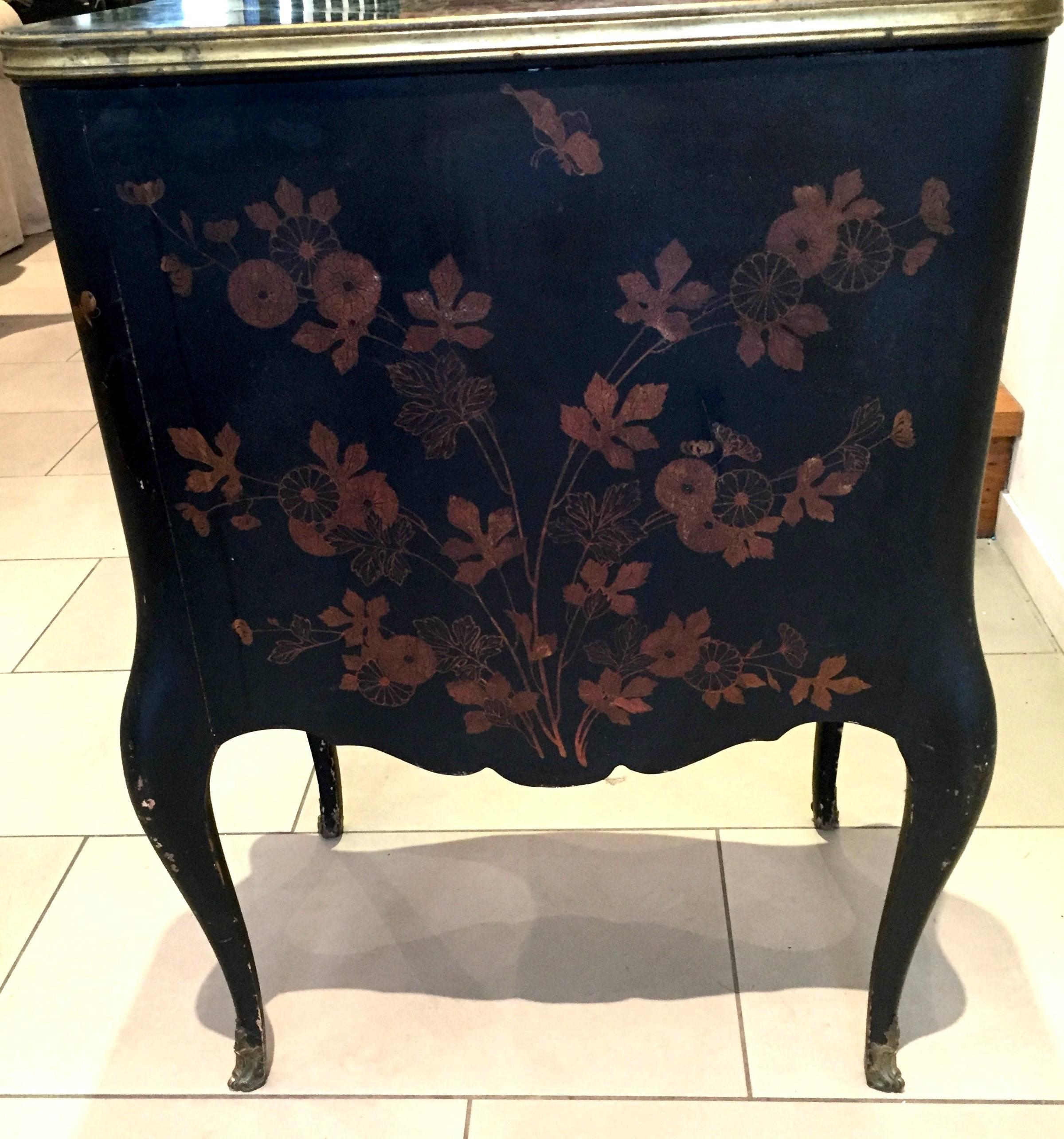 Commode French 18th Century Black Chinoiserie Lacquer For Sale 1