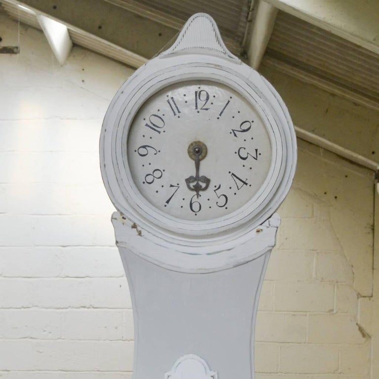 Early 1800s Single Hand Grey White Antique Swedish Mora Clock For Sale