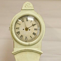 Early 1800s Antique Swedish Mora Clock Old White Carved Detail Hand-Painted