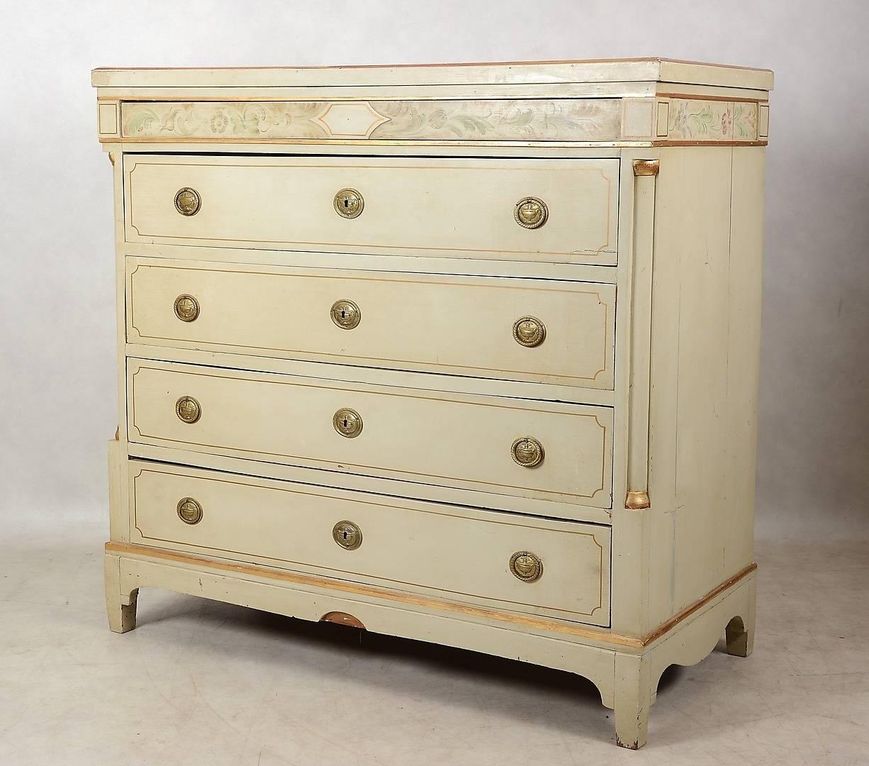Hand-Painted Swedish Gustavian Painted Chest of Drawers Commode Tallboy 19th Century