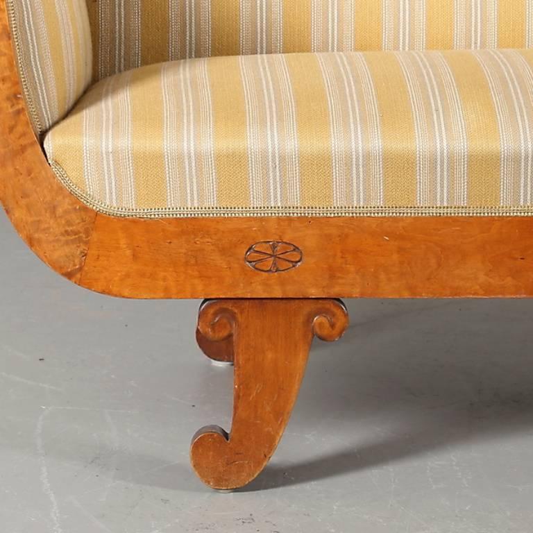 Carved 19th Century Swedish Biedermeier Golden Birch Sofa French Polish Finish