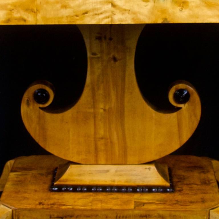 Ebonized Biedermeier Empire Swedish Antique Horn Motif Table Golden Birch Ormolu 