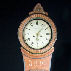 1840 Antique Swedish Mora Clock Kurbits Folk Art Faux Wood Grain Roman Numeral