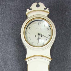Antique Swedish Mora Clock White Highly Decorative Carved Gilt Early 1800s