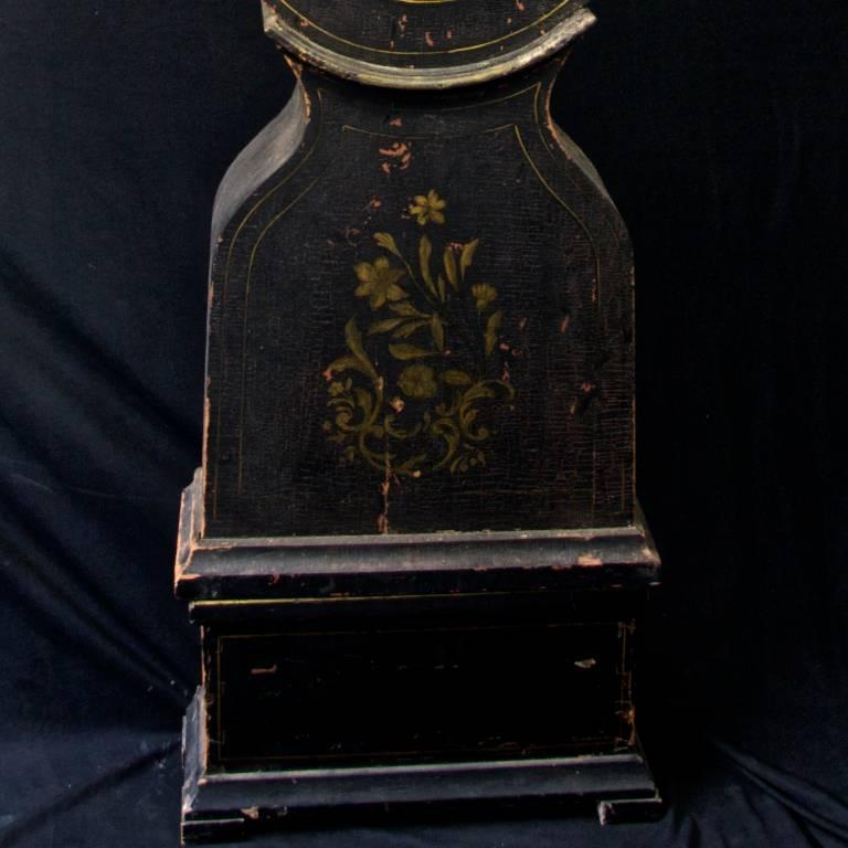 Hand-Carved Swedish Mora Clock Black and Gold Patina and Detail Handpainted 19th Century