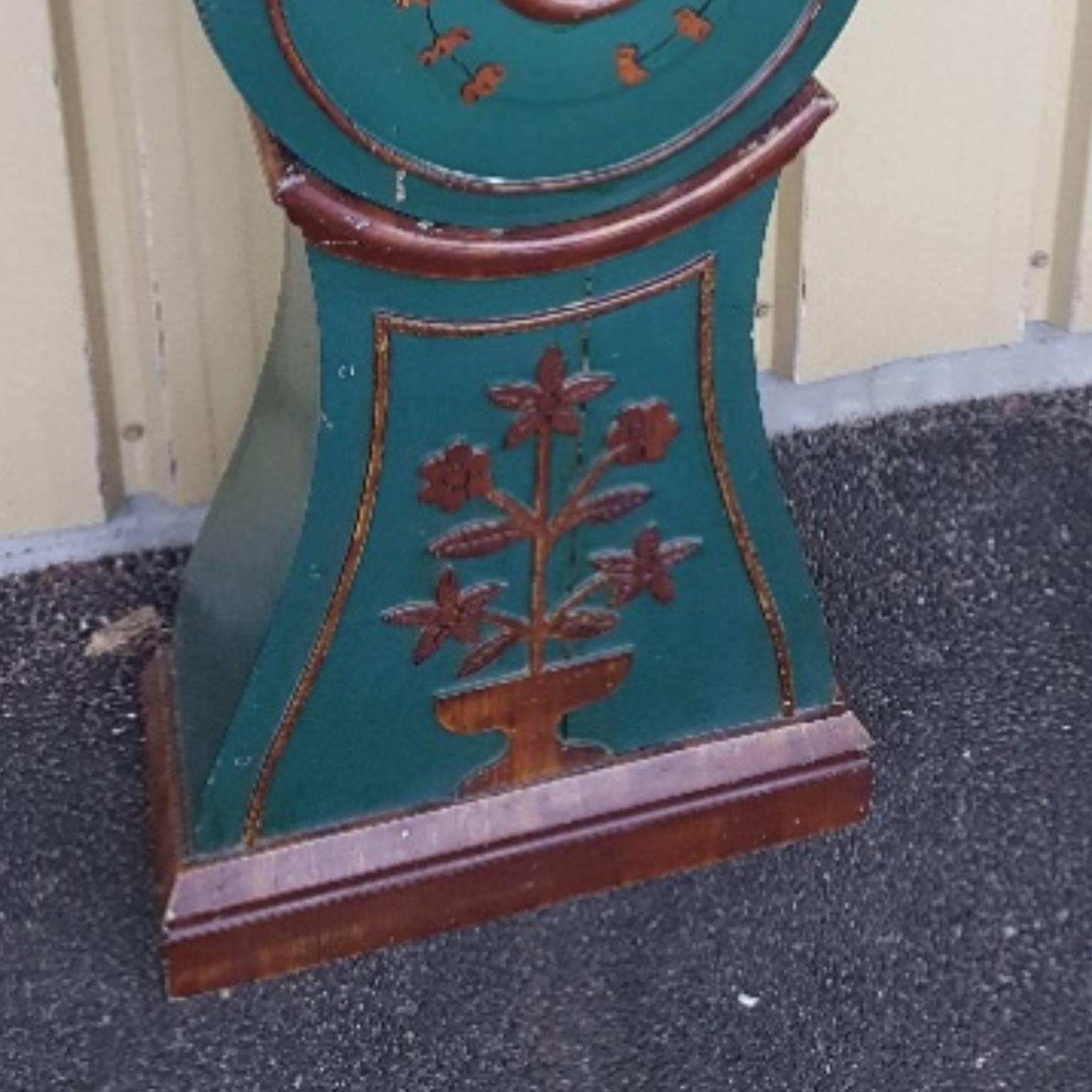 Antique Swedish Mora Clock Blue & Red Carved Detail Hand-Painted Early 1800s  In Fair Condition In LONDON, GB