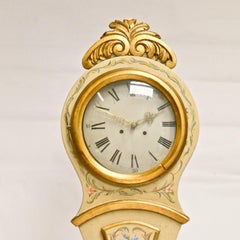 Swedish Mora Clock Gilt Carved Detail Hand-Painted Early 1800s Fryksdall Antique