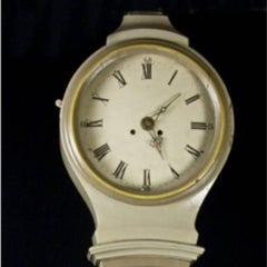 Early 1800s Antique Swedish Mora Clock Large Head and Wreath Painted Detail