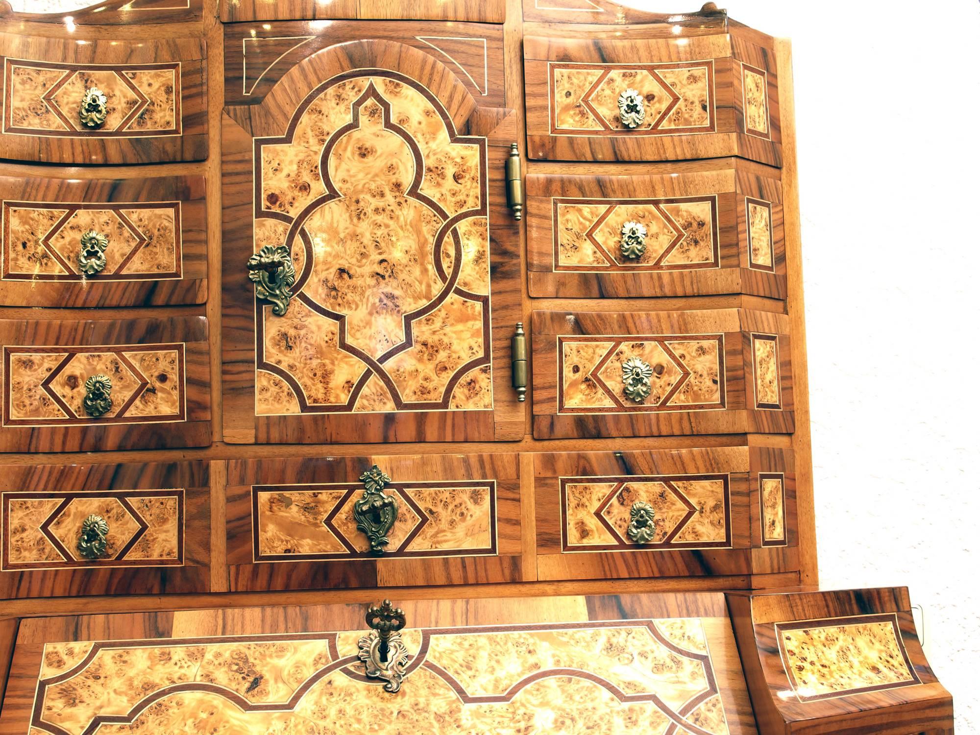Birdseye Maple 18th Century Baroque Tabernacle Secretary Desk from Austria