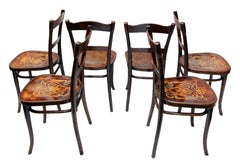 Art Nouveau Decorated Bentwood Dining Chairs from Thonet, Set of Six