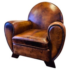 Art Deco Club Armchair in Hand-Patinated Cognac Leather
