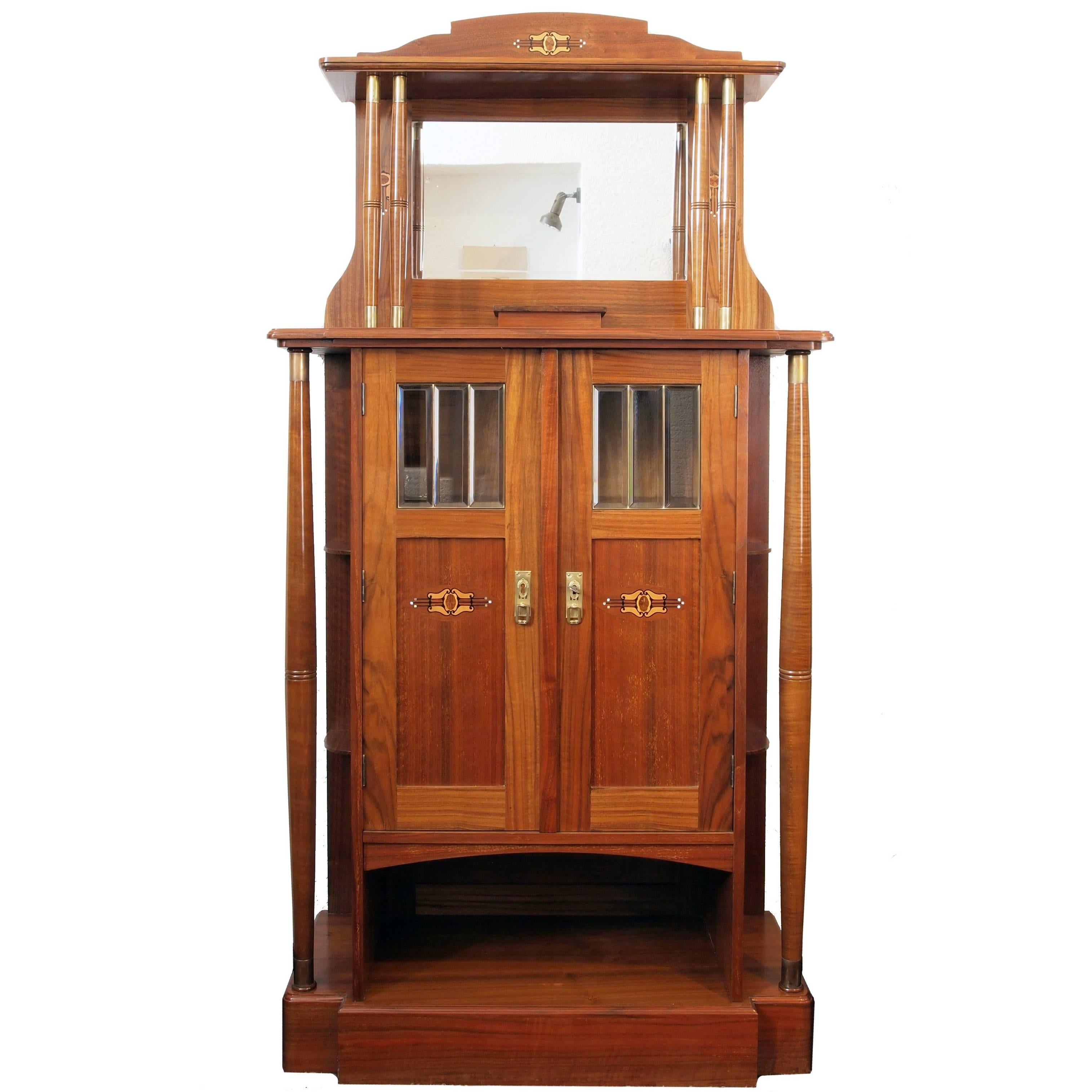Late 19th Century Art Nouveau Walnut-Veneer Vertiko / Cabinet For Sale