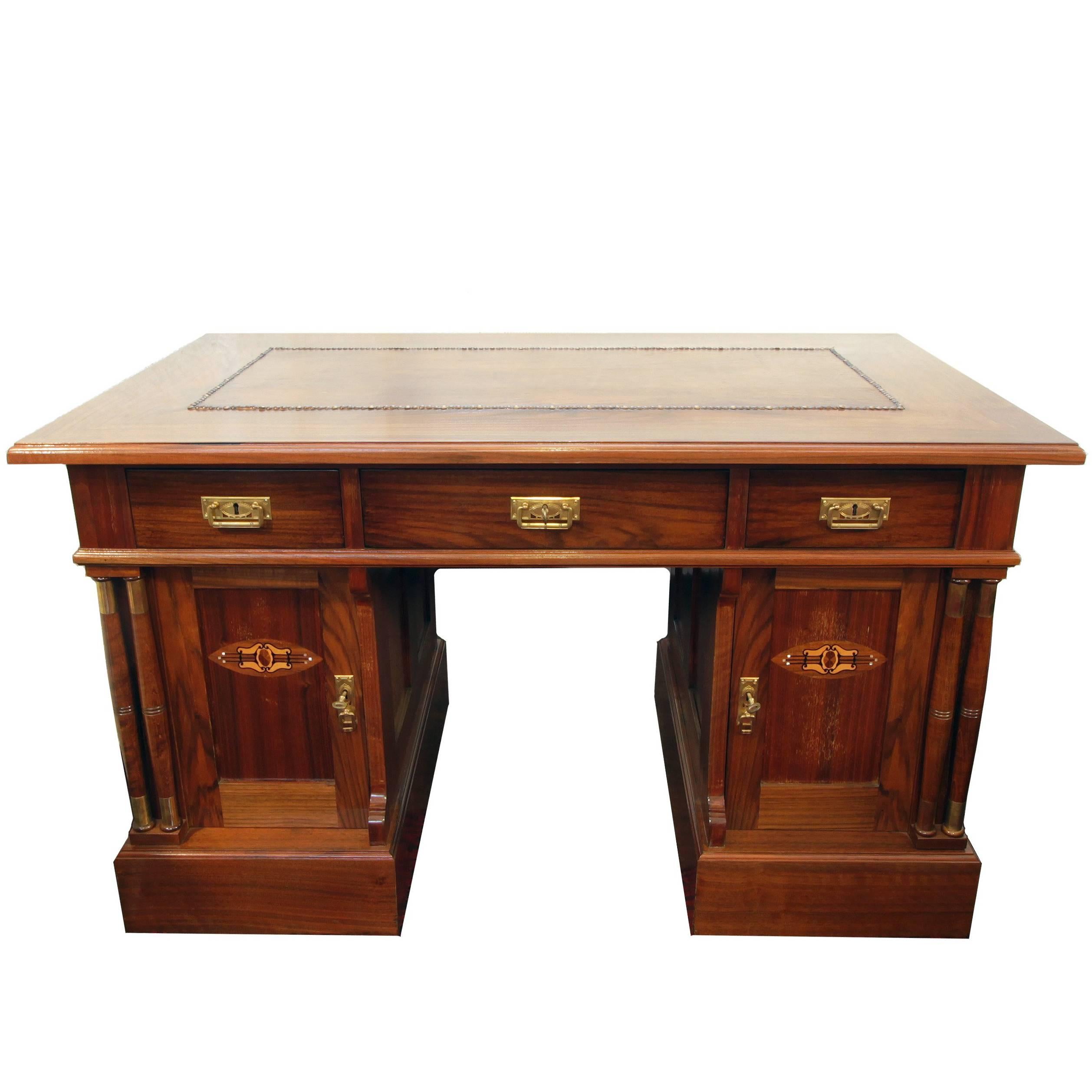 Late 19th Century Art Nouveau Walnut-Veneer Desk