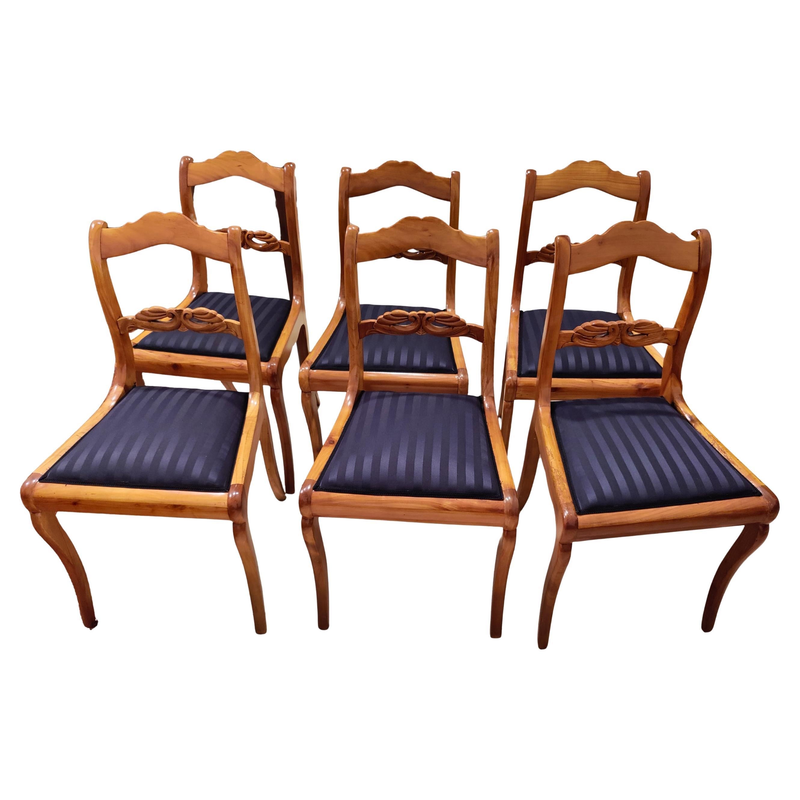 Set of Six Biedermeier Cherrywood Chairs, Germany circa 1825 For Sale