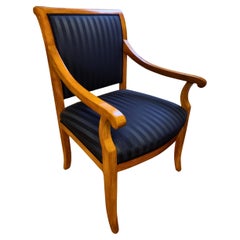 Early 19th Century Biedermeier Armchair in Solid Cherrywood, Newly Upholstered Early 19th Century Biedermeier Armchair in Solid Cherrywood, Newly Upholstered