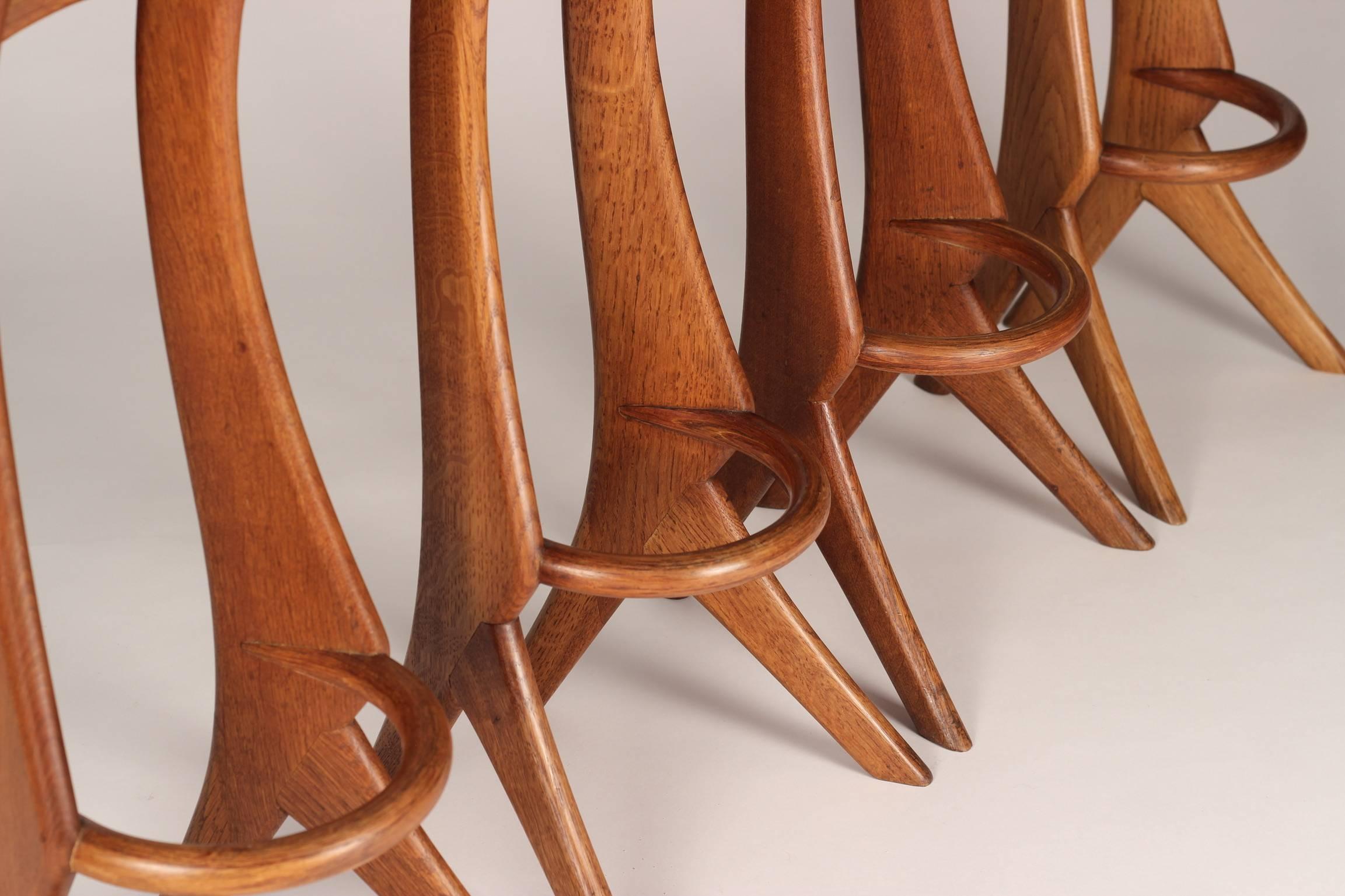 British Midcentury Barstools in Teak and Leather by Reyway
