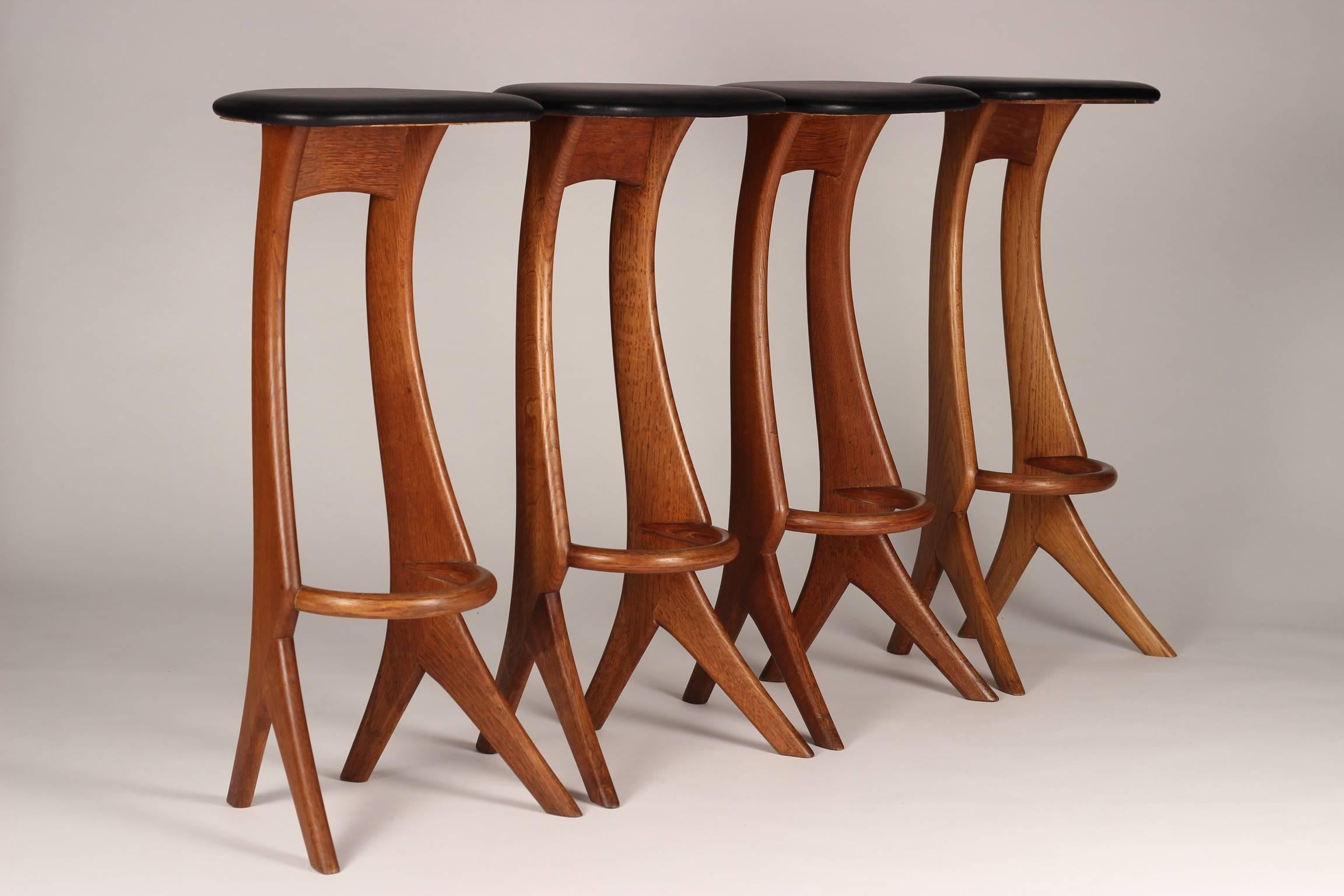 Midcentury Barstools in Teak and Leather by Reyway In Good Condition In London, GB