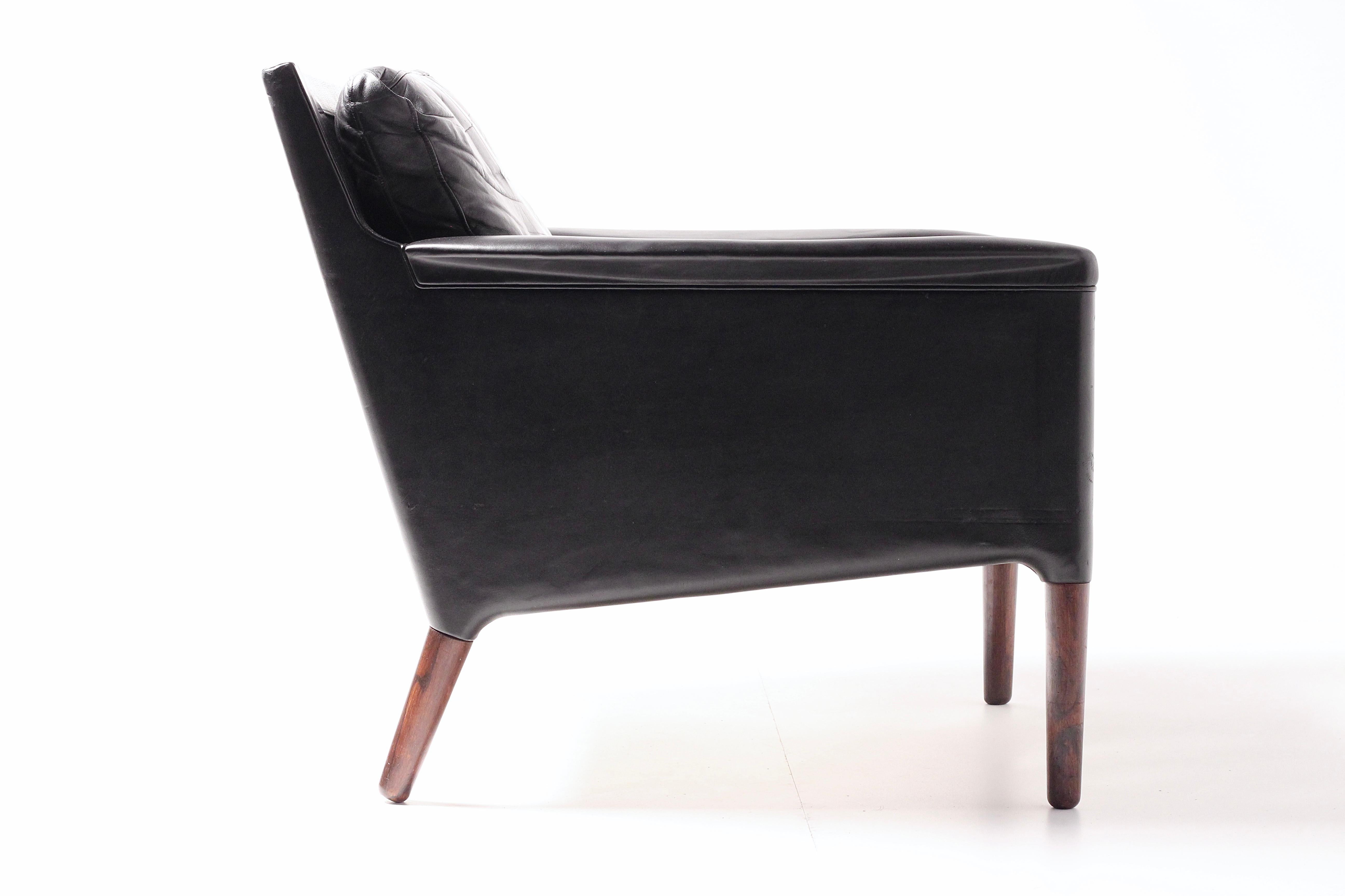 Kurt Østervig Modello 55 Sedia da salotto in pelle nera  Design danese di metà secolo in vendita 3