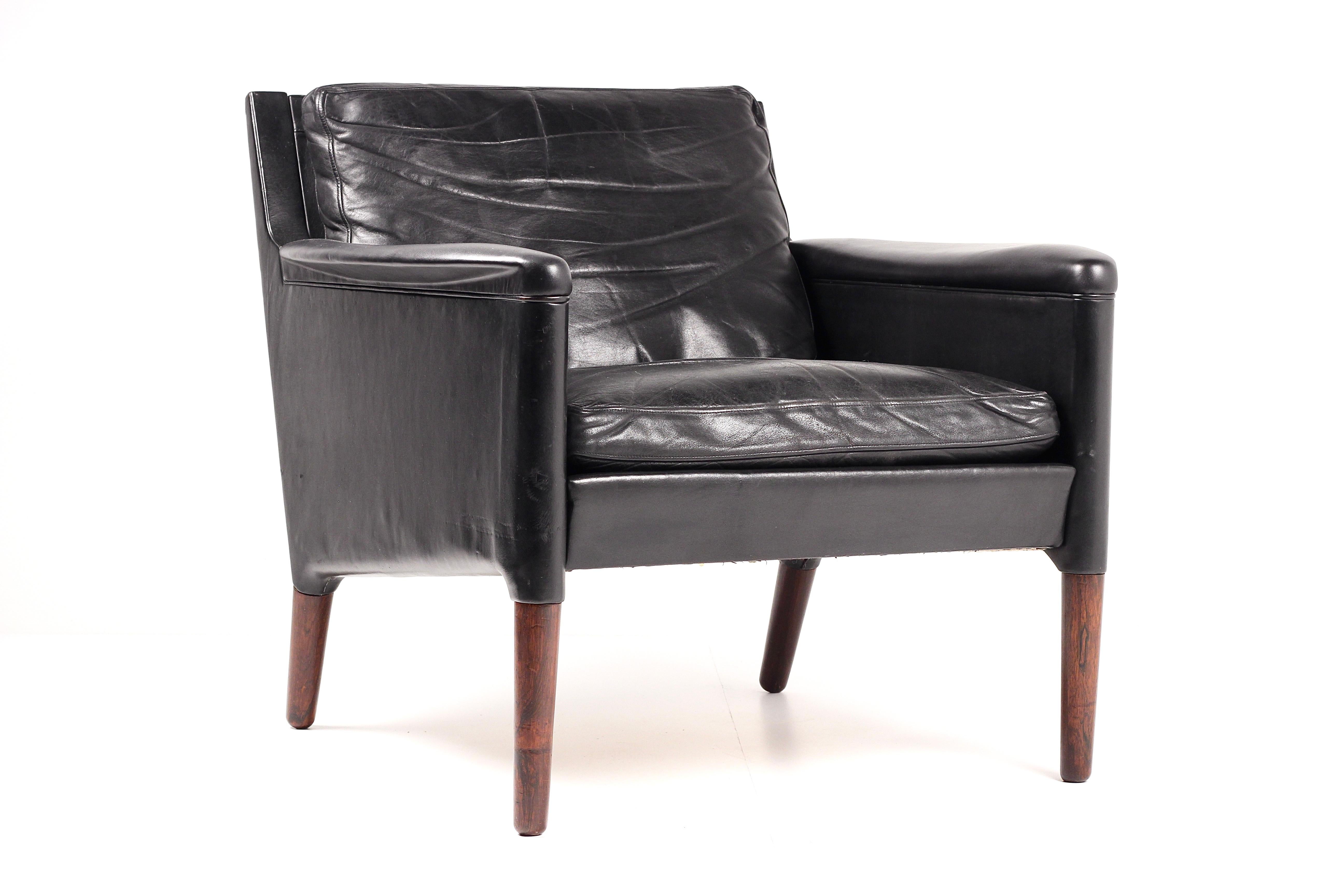 Kurt Østervig Modello 55 Sedia da salotto in pelle nera  Design danese di metà secolo in vendita 5