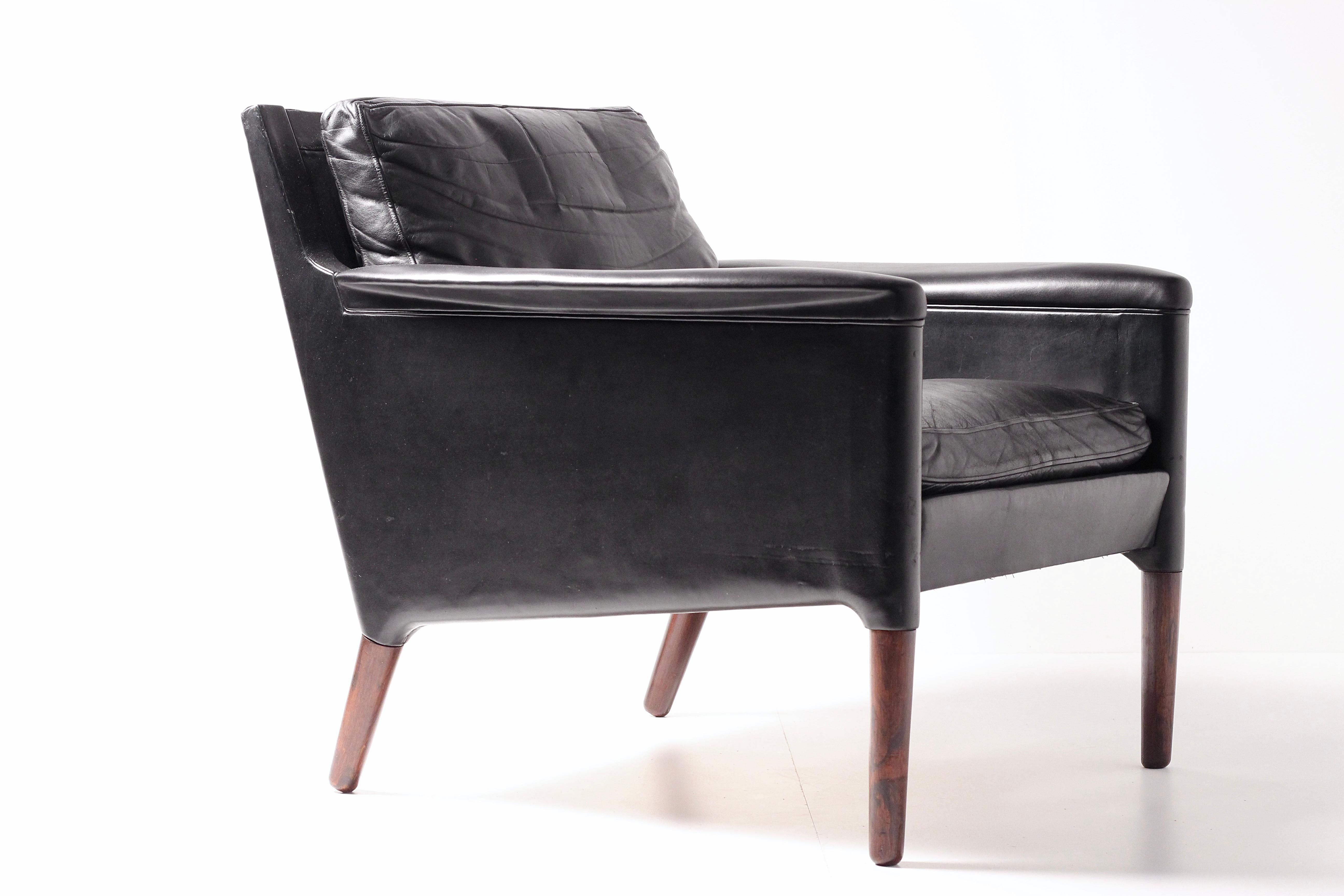 Kurt Østervig Modello 55 Sedia da salotto in pelle nera  Design danese di metà secolo in vendita 4