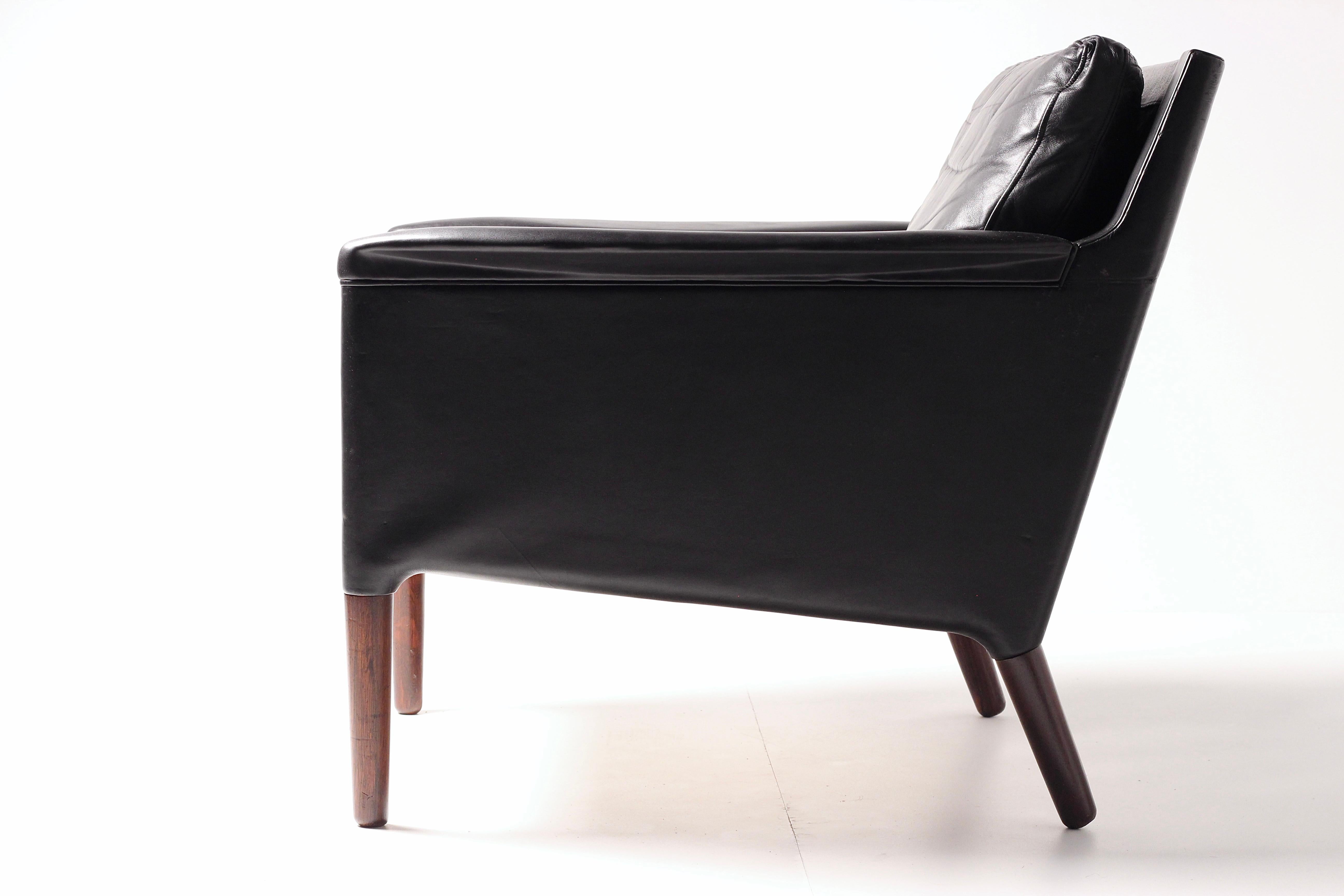 Kurt Østervig Modello 55 Sedia da salotto in pelle nera  Design danese di metà secolo in vendita 9