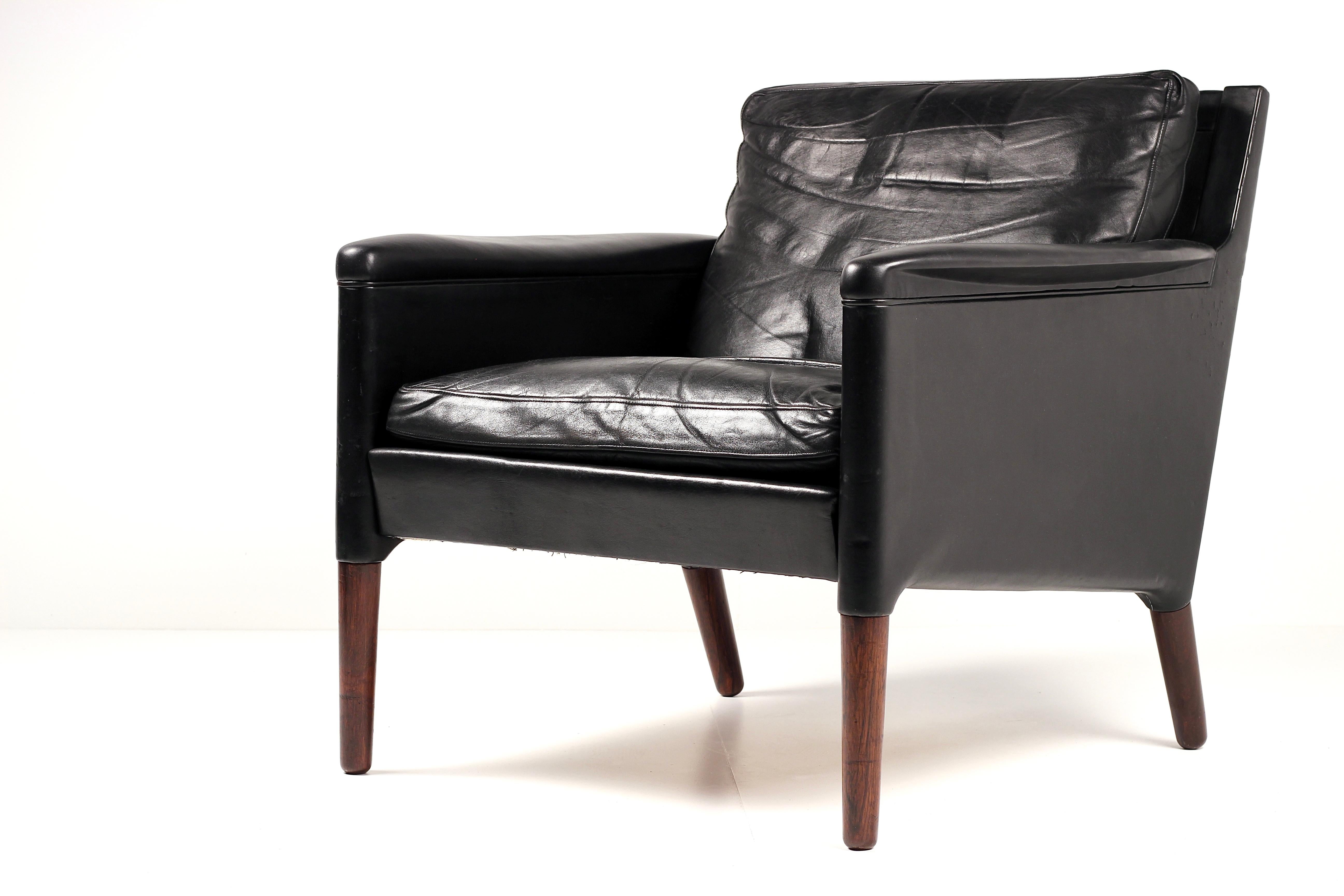 Kurt Østervig Modello 55 Sedia da salotto in pelle nera  Design danese di metà secolo in vendita 7