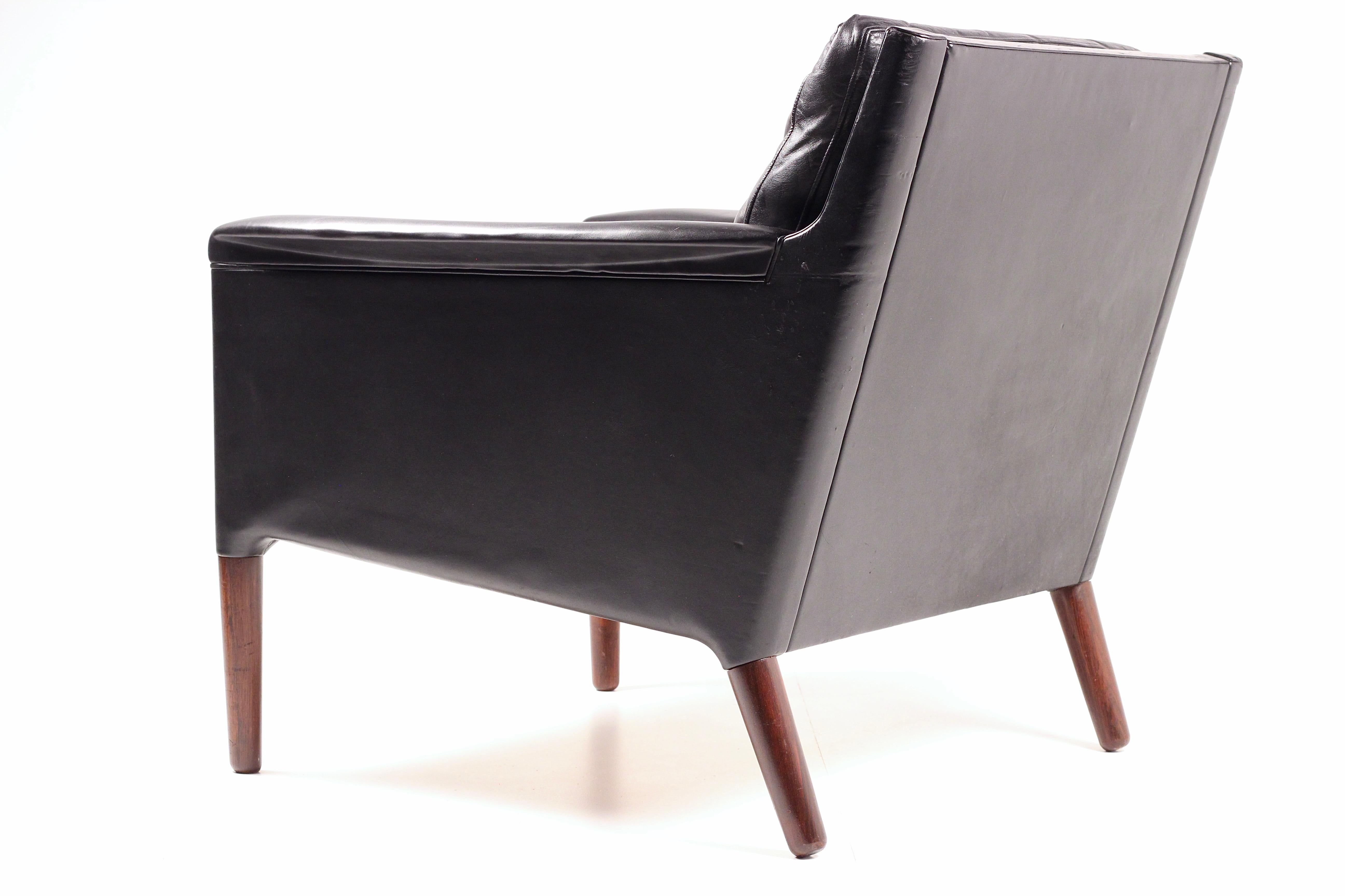 Kurt Østervig Modello 55 Sedia da salotto in pelle nera  Design danese di metà secolo in vendita 10