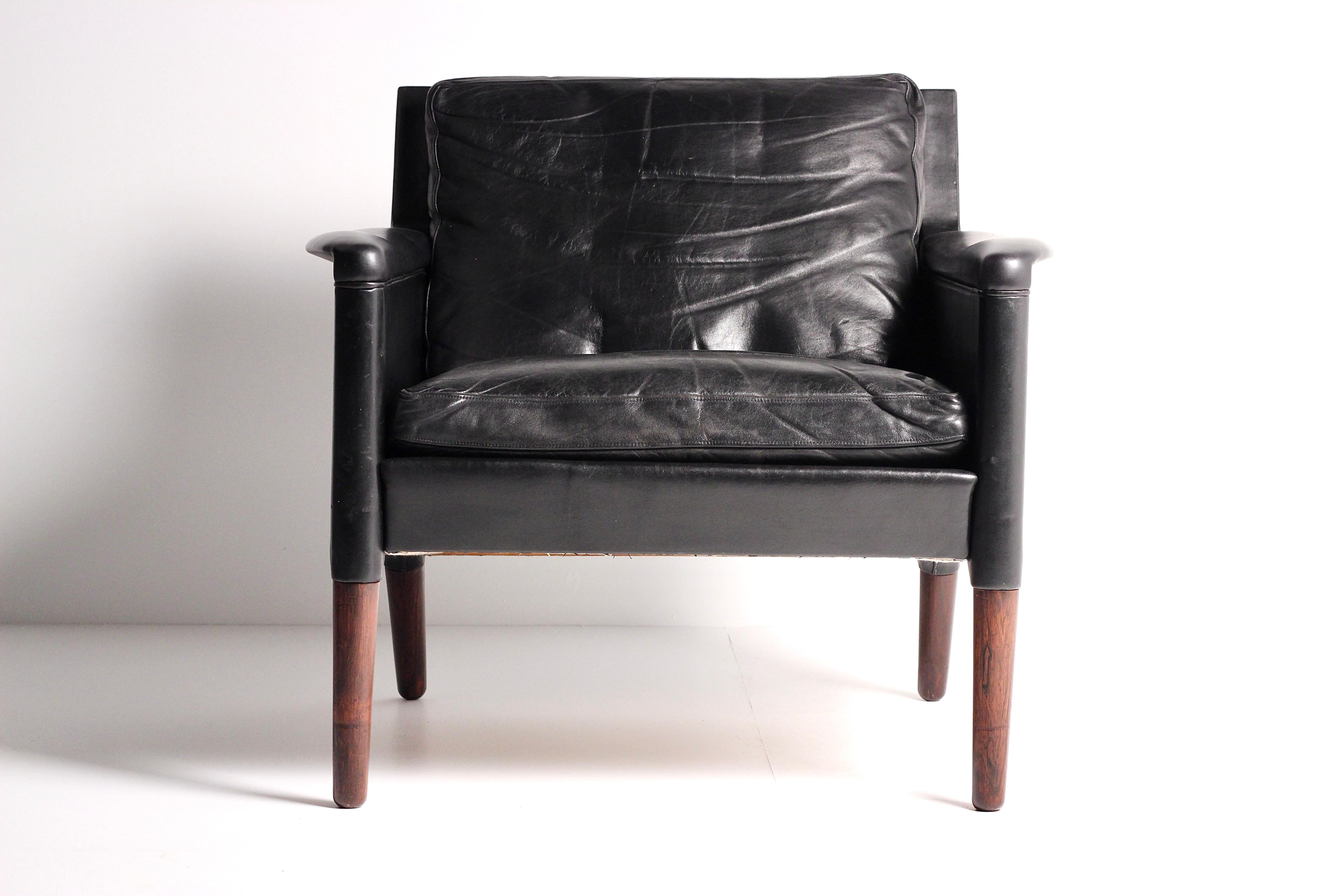 Kurt Østervig Modello 55 Sedia da salotto in pelle nera  Design danese di metà secolo in vendita 6