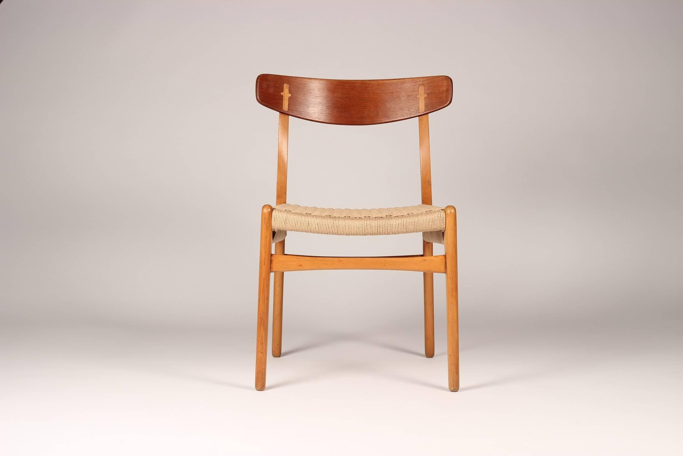 An early design from the master Hans Wegner's hand for Carl Hansen & Søn, this beautifully and sympathetically cleaned, restored and re-Danish corded set of chairs are in wonderful condition and ready to be appreciated for another 60 years of