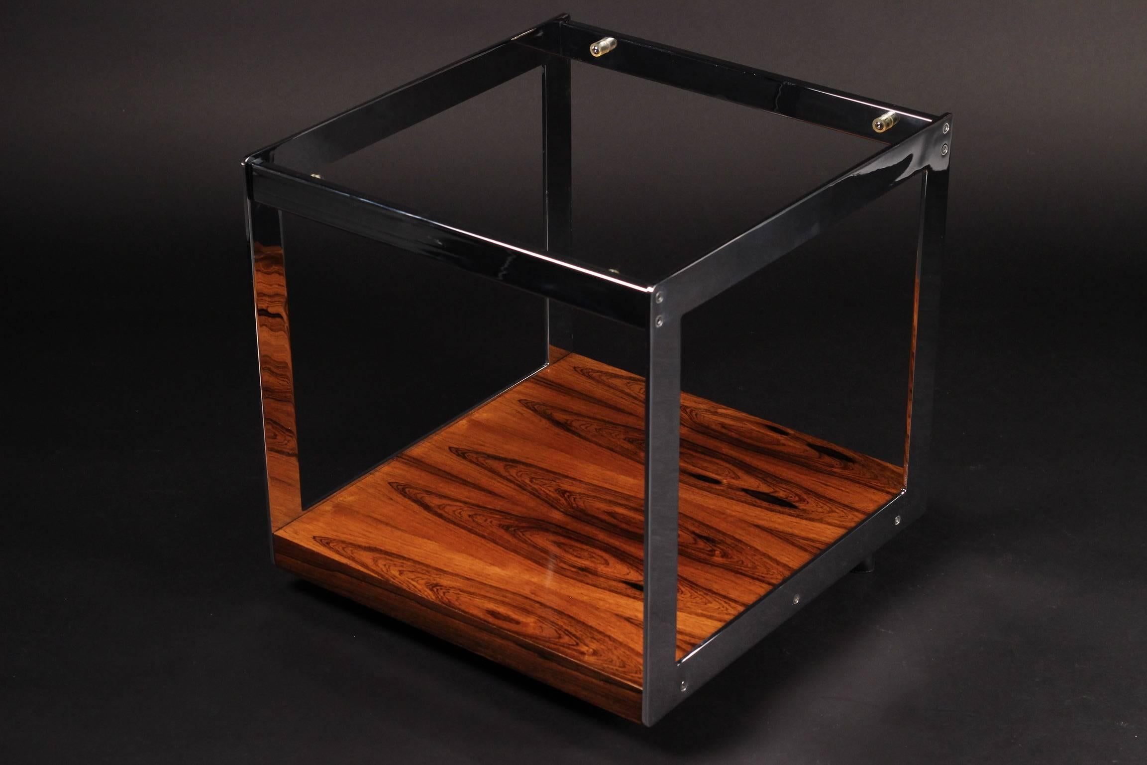 Mid-Century Modern Scandinavian Modern Style Rosewood, Chrome and Glass Side Table by Merrow