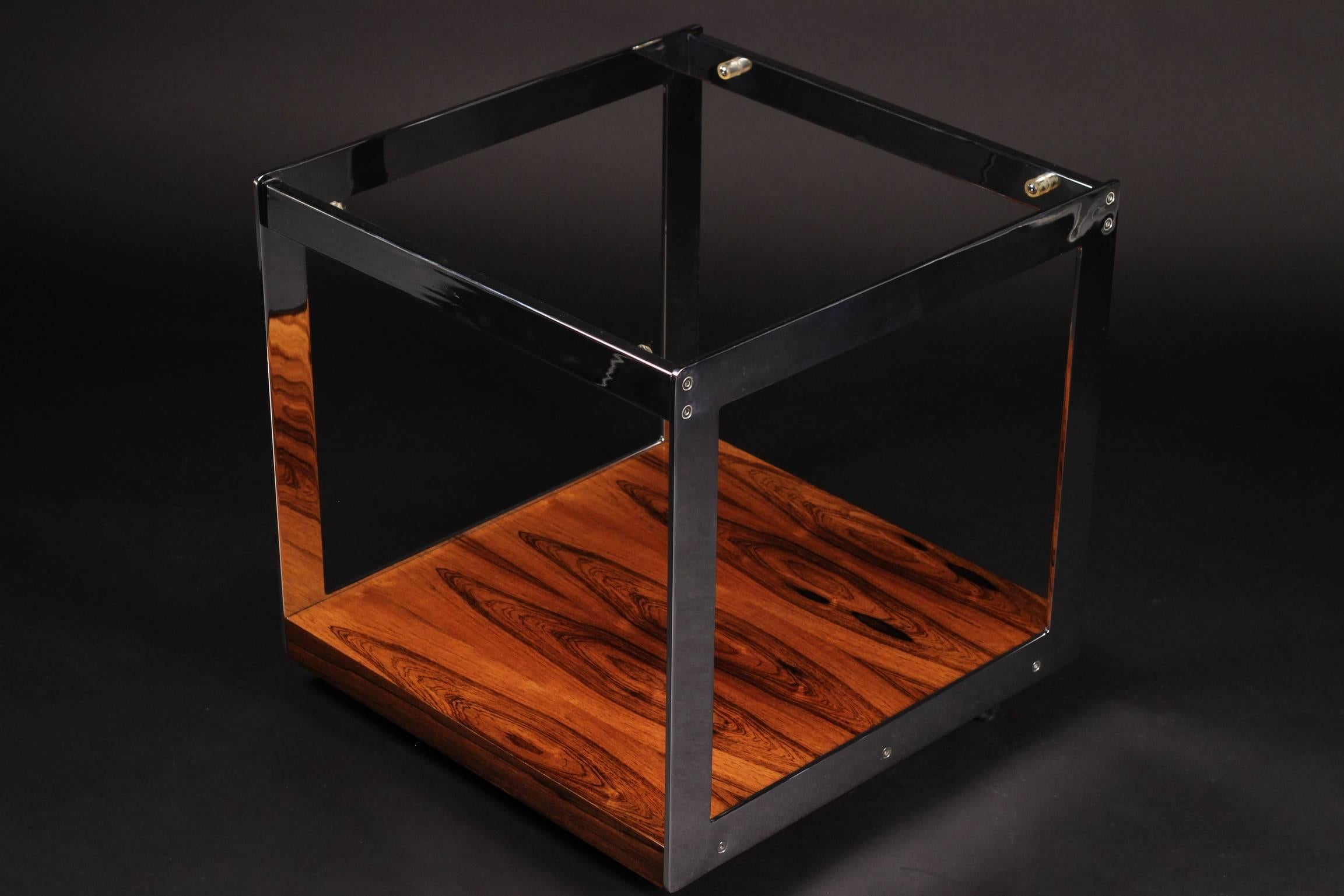 English Scandinavian Modern Style Rosewood, Chrome and Glass Side Table by Merrow