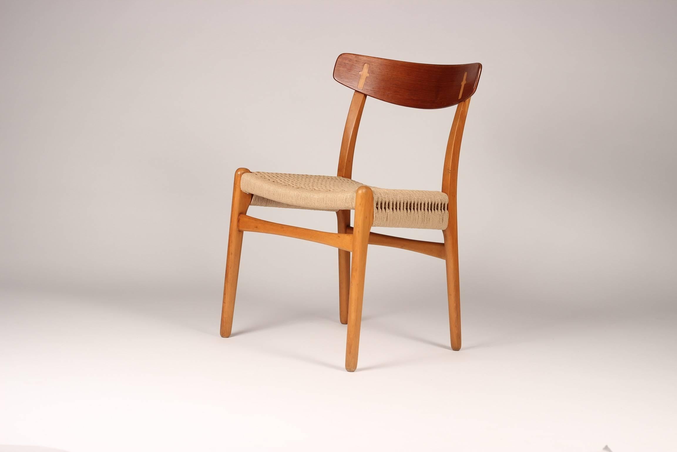 An early design from the master Hans Wegner's hand for Carl Hansen & Søn, this beautifully and sympathetically cleaned, restored and re-Danish corded set of chairs are in wonderful condition and ready to be appreciated for another 60 years of