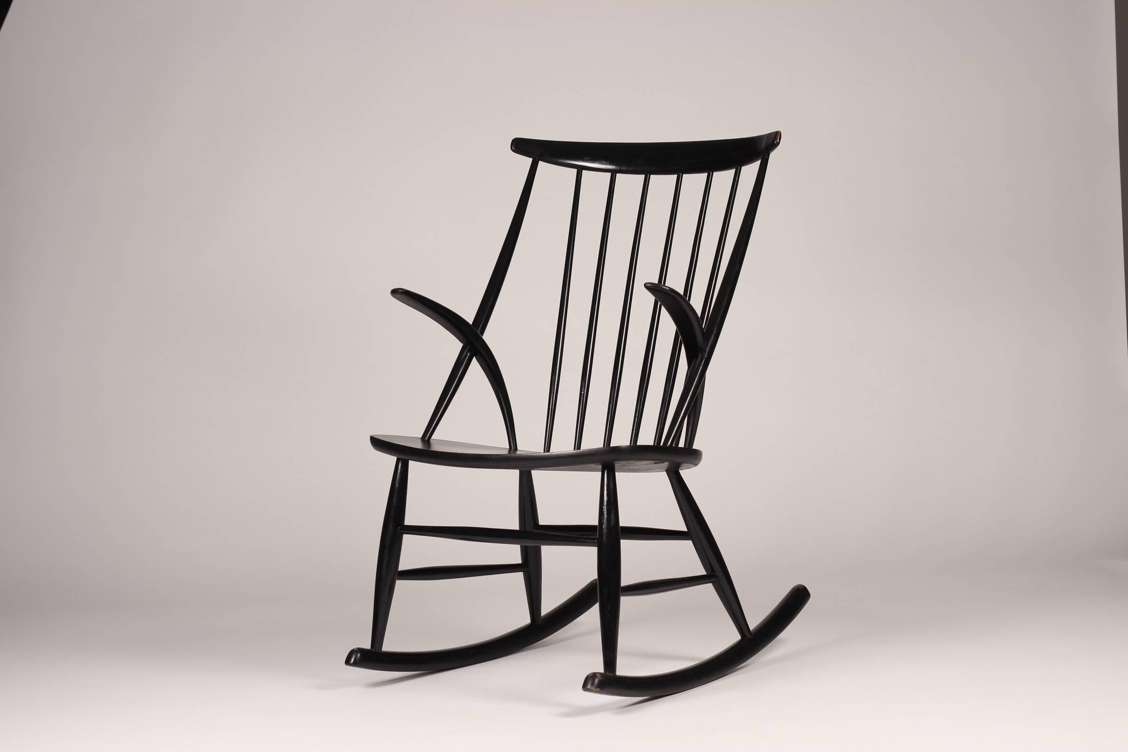 Scandinavian Modern rocking chair in ebonized wood model IW3 designed 1958 by Illum Wikkelsø.