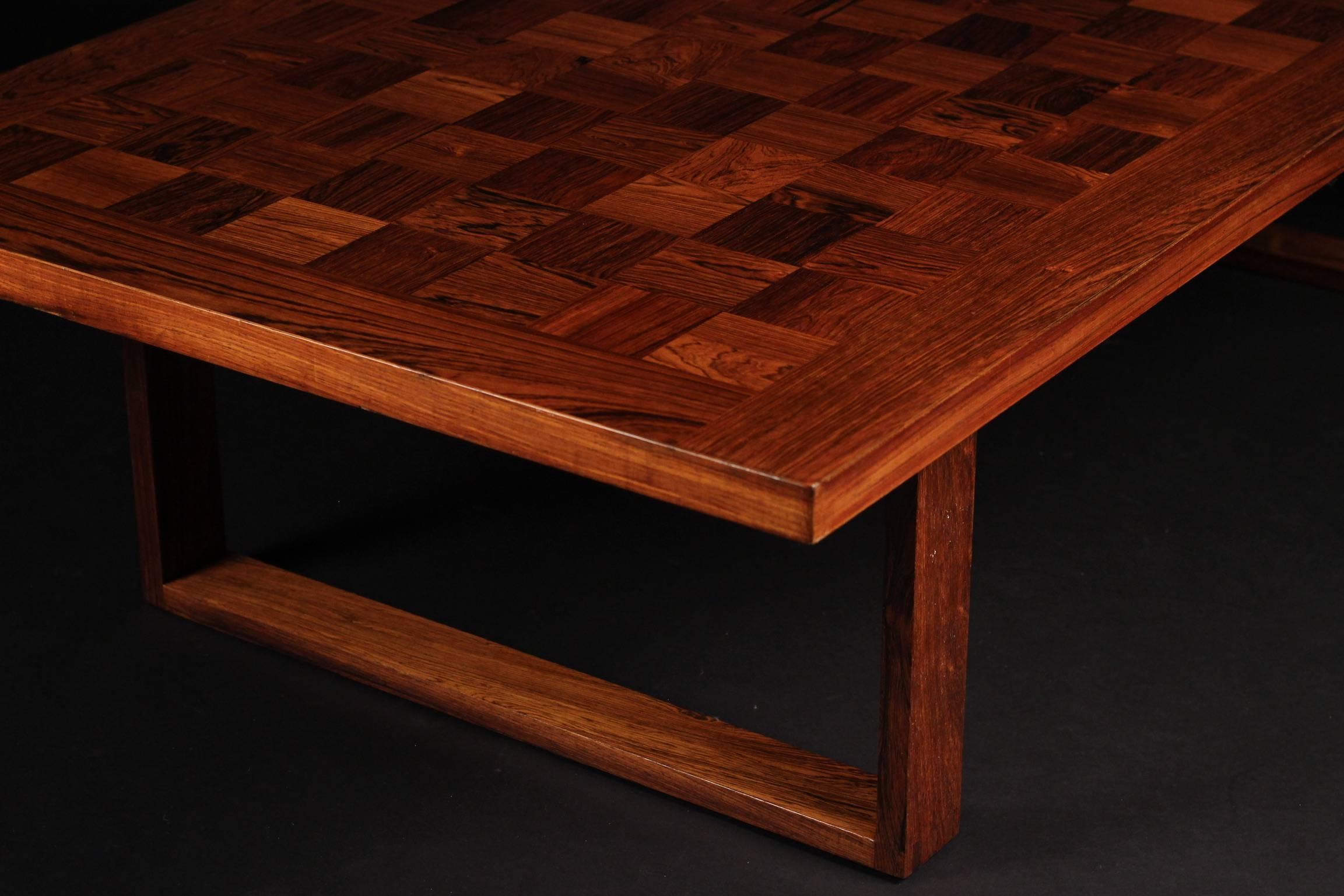 Danish Scandinavian Modern Square Rosewood Coffee or Cocktail Table by Poul Cadovius For Sale