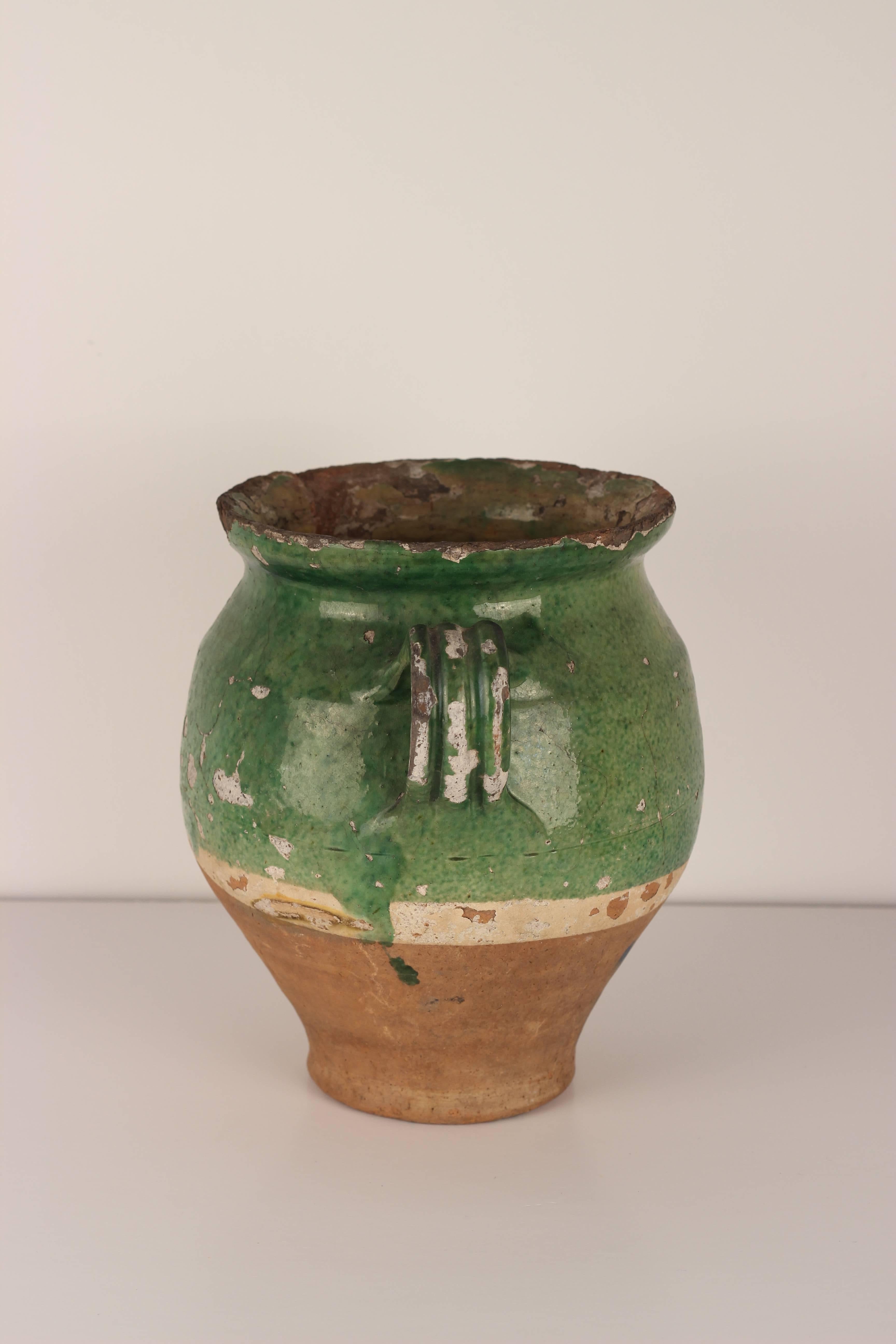 French Rare Green Confit Pot from the South of France, 19th Century