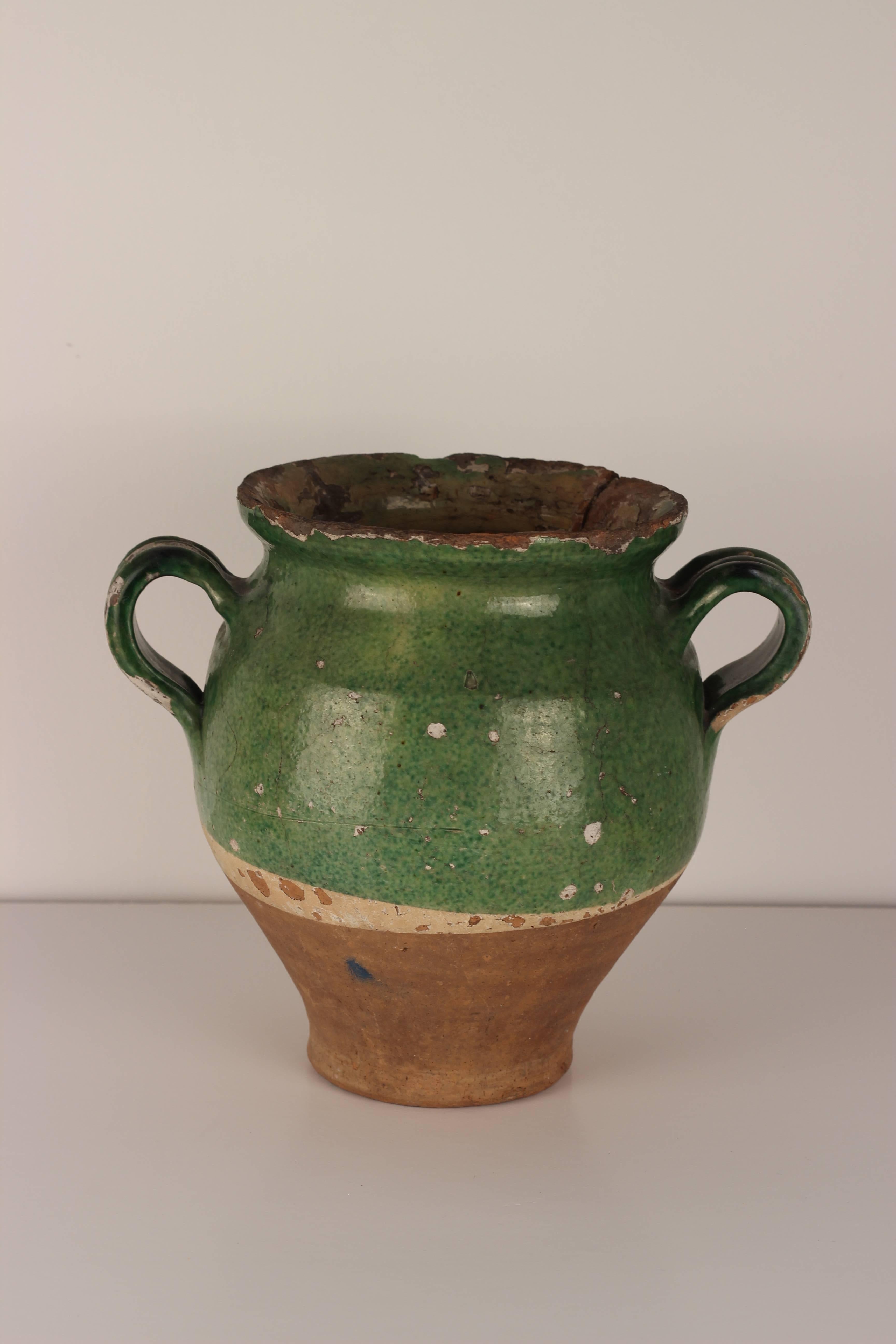 Hand-Crafted Rare Green Confit Pot from the South of France, 19th Century