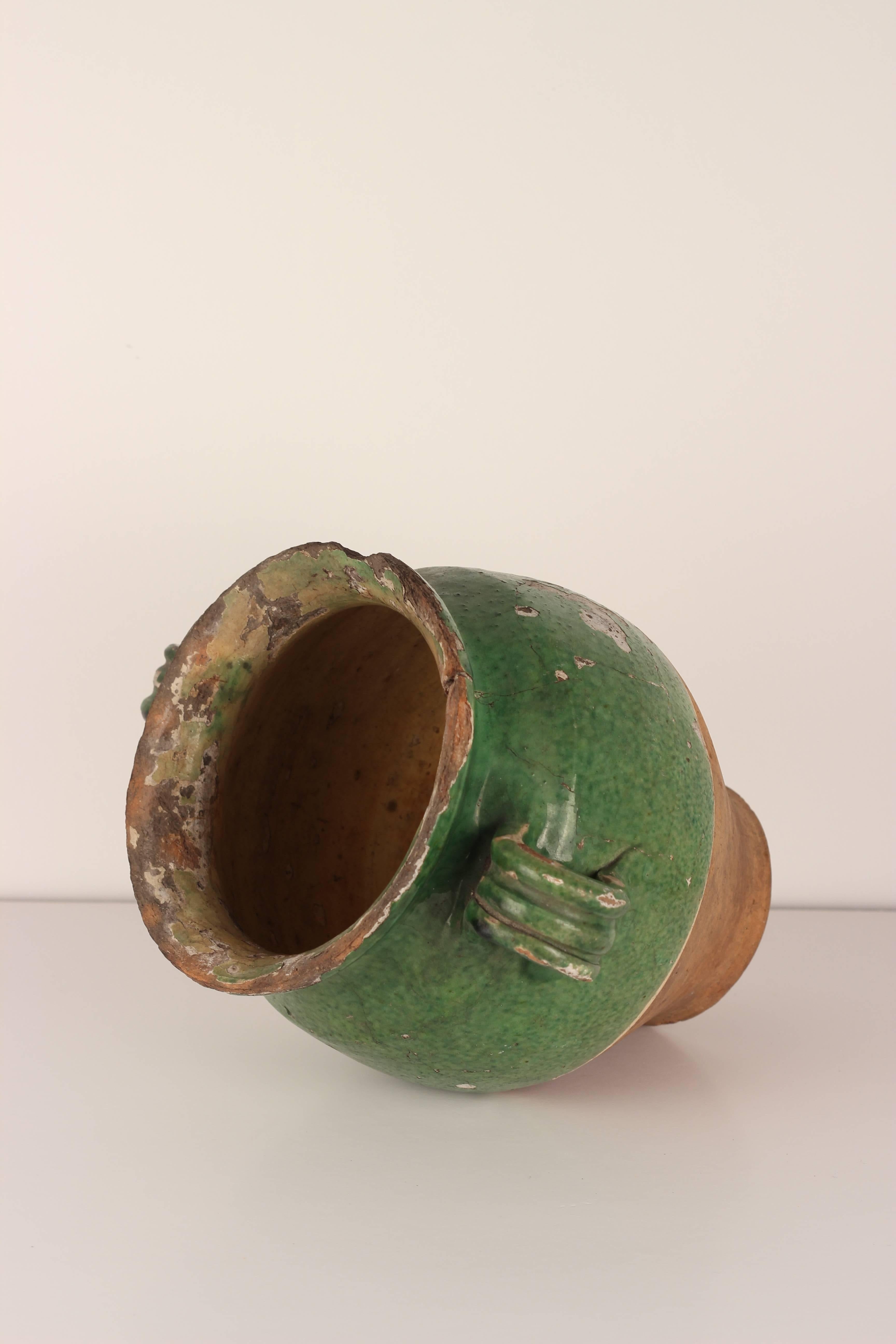 Clay Rare Green Confit Pot from the South of France, 19th Century