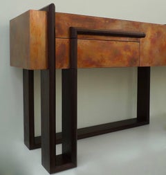 Contemporary Sequenza Bar Cabinet Credenza Sideboard in Wegne and Copper Patina