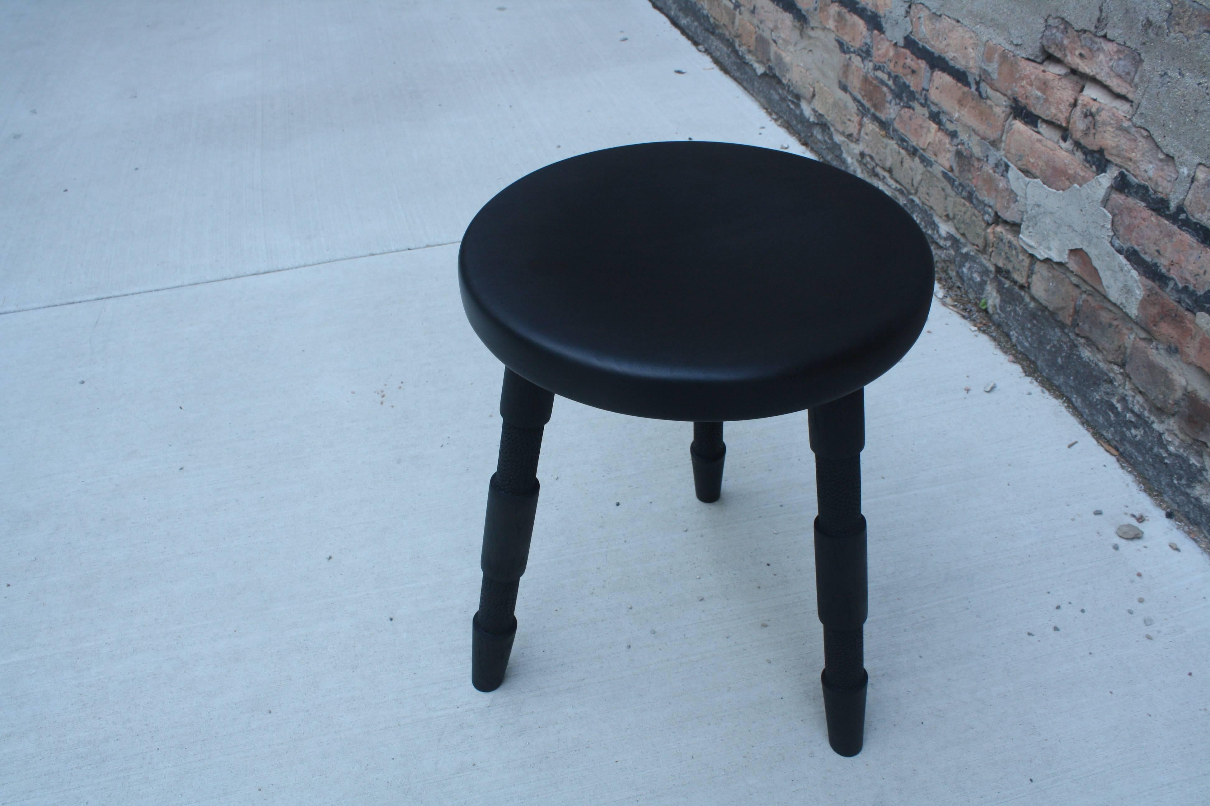 Modern Saddle, Handmade Wood Stool with Textured Legs and a Carved Seat For Sale