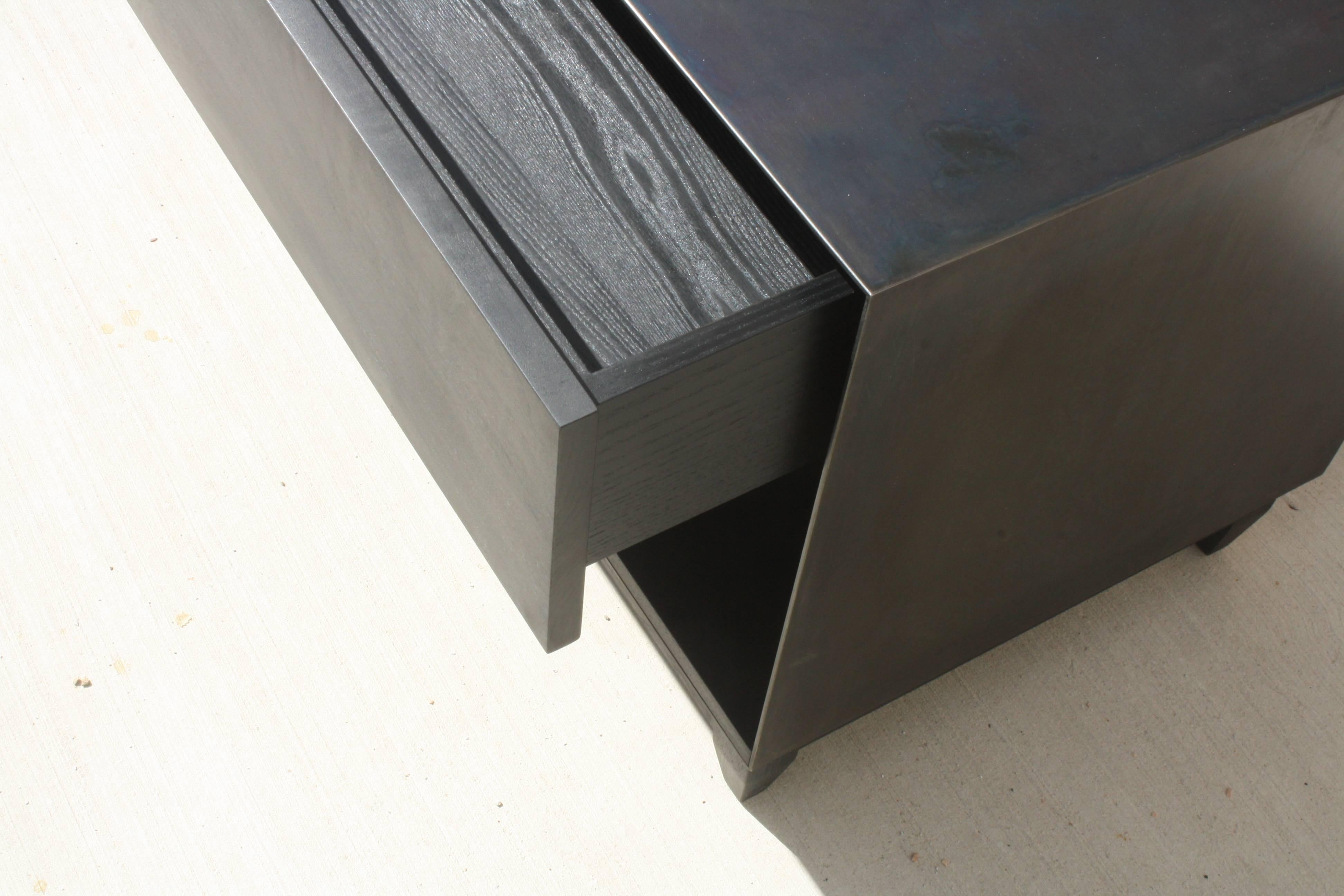 Oxide, Handmade Nightstand or Contemporary Side Table - Blackened Steel and Wood For Sale 2