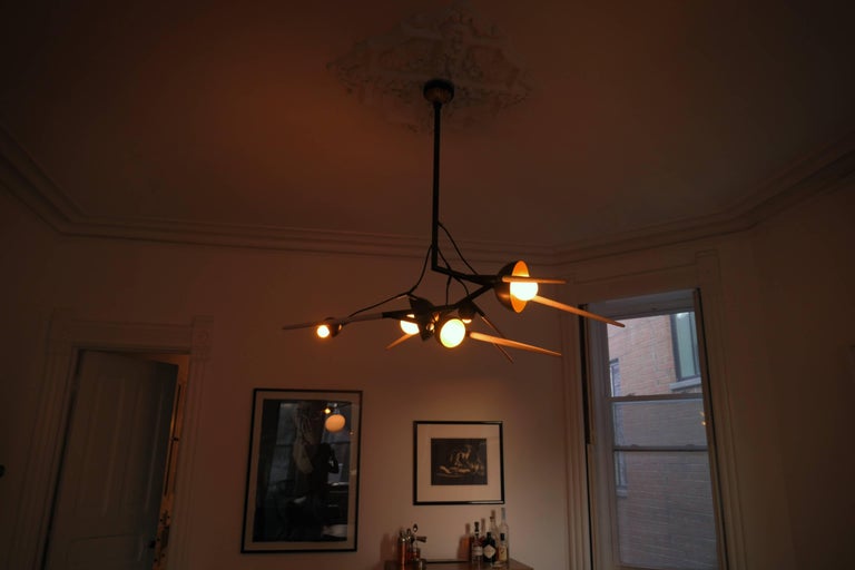 Iris, Customizable Contemporary Chandelier with Handmade Wood Spindles