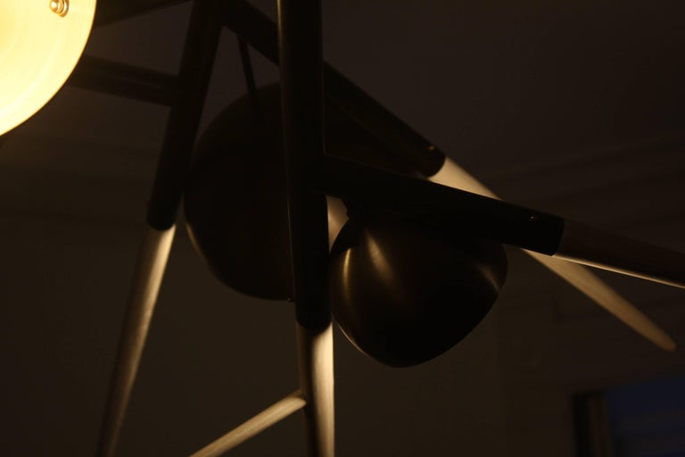 Iris, Customizable Contemporary Chandelier with Handmade Wood Spindles