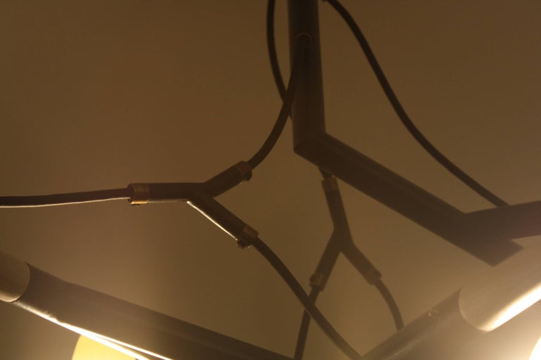 Iris, Customizable Contemporary Chandelier with Handmade Wood Spindles