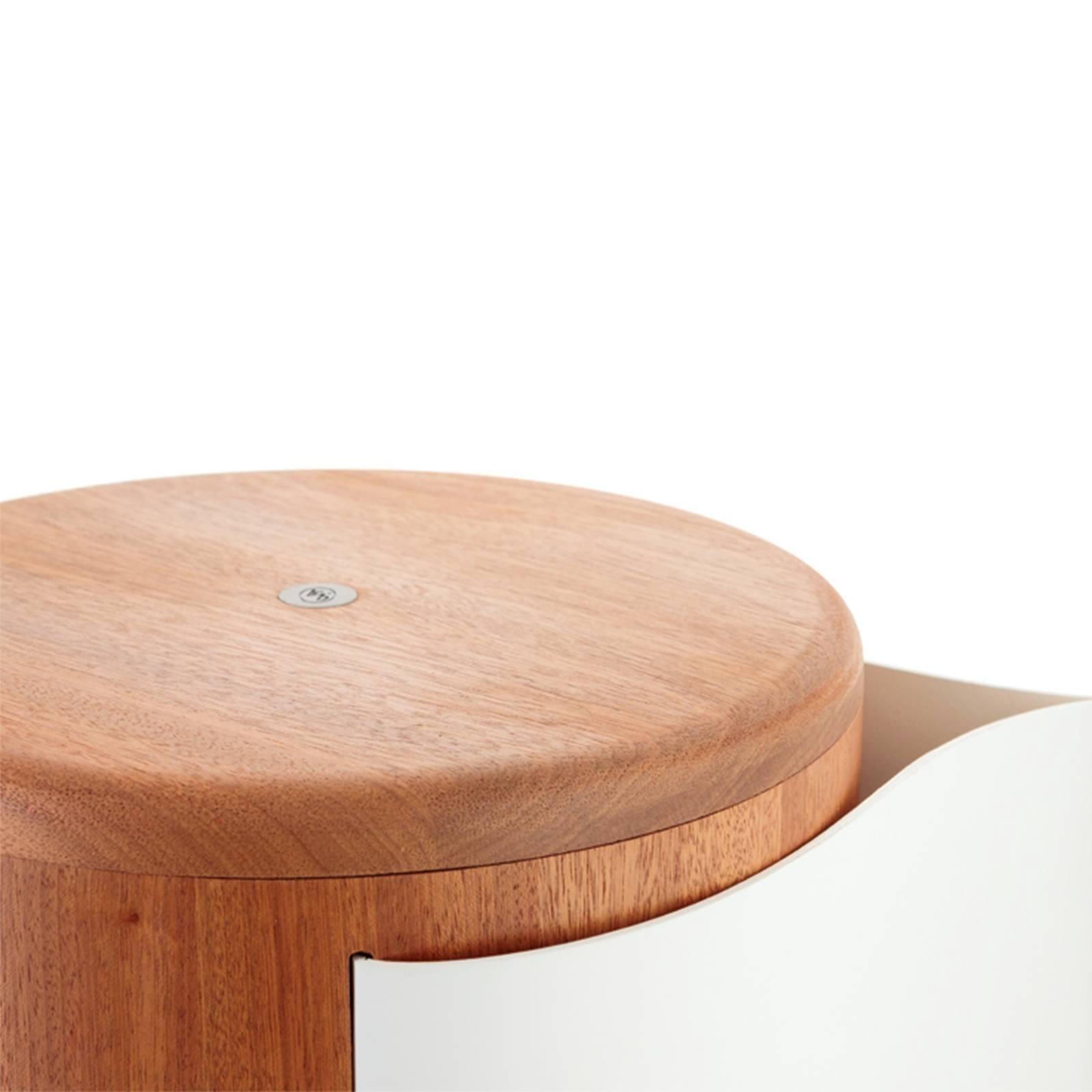 Minimalist En Aparté Contemporary Hand-Turned Solid Wood and Leather Stool For Sale