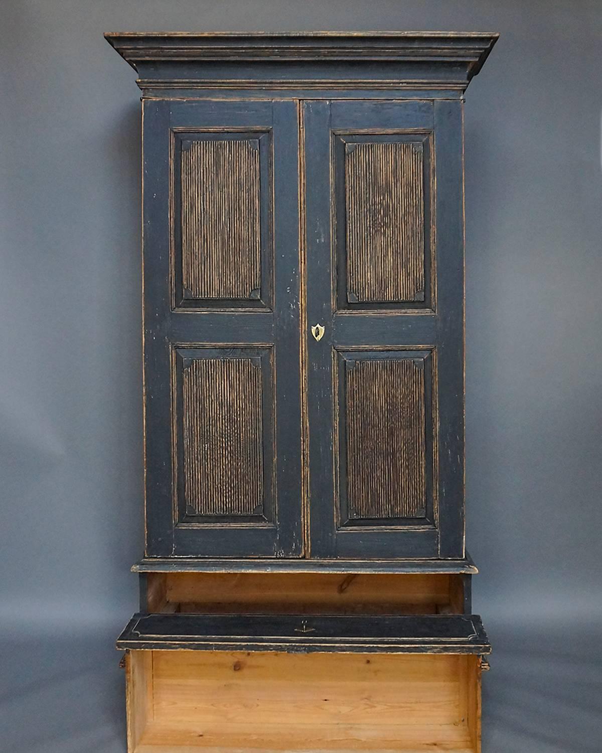 Carved Period Gustavian Cabinet in Black Paint