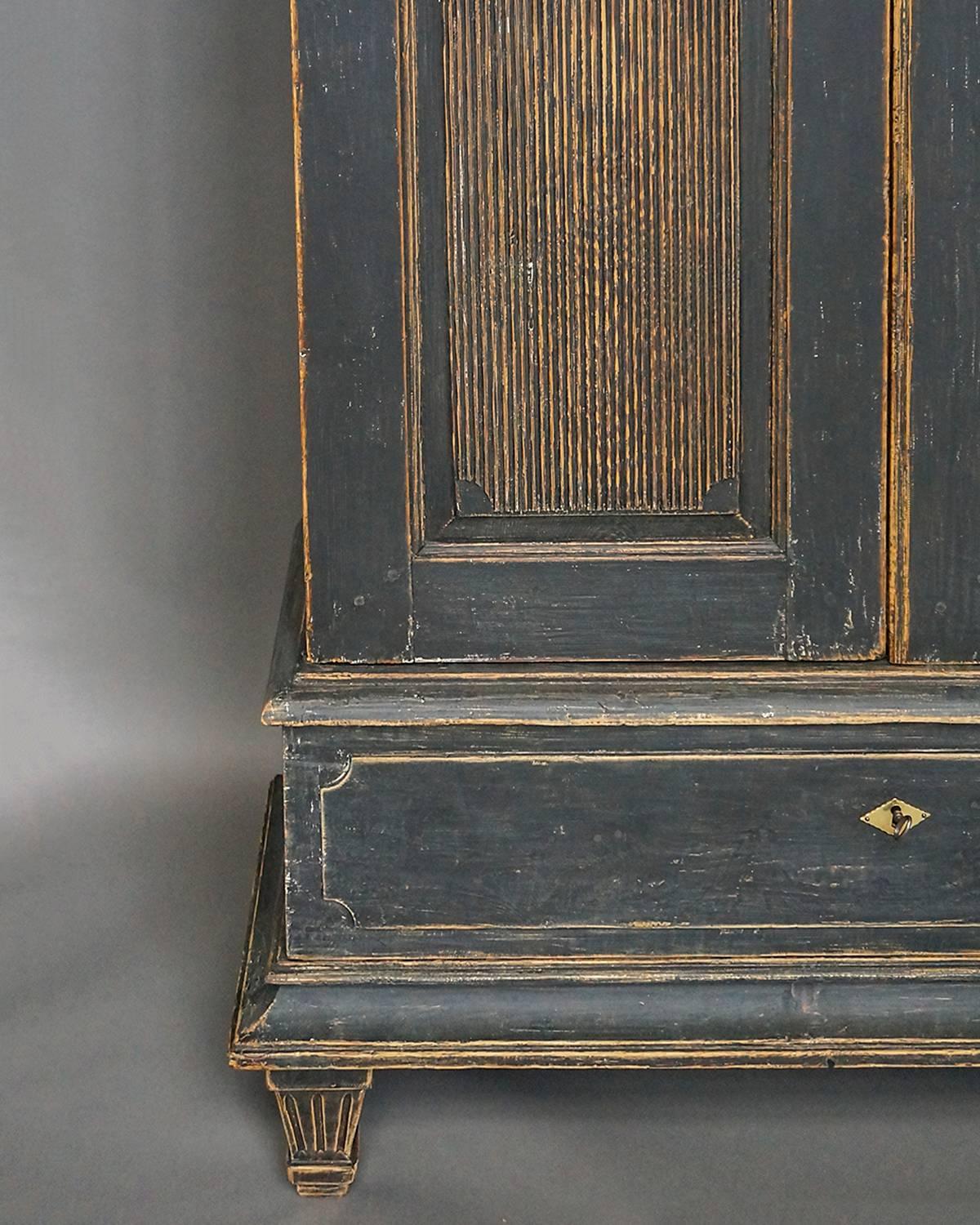 Pine Period Gustavian Cabinet in Black Paint