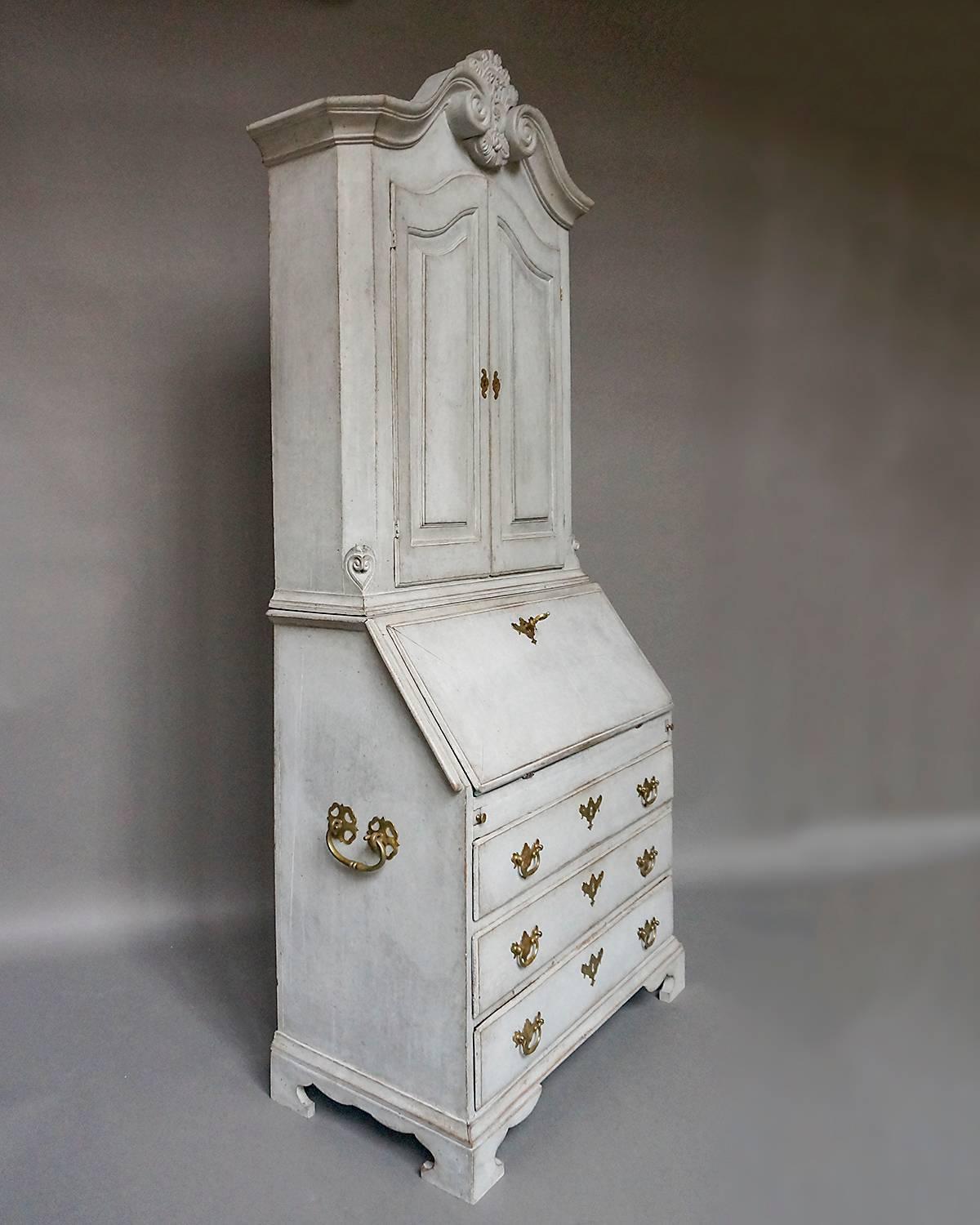 Hand-Carved Two Part Baroque Secretary with Original Hardware