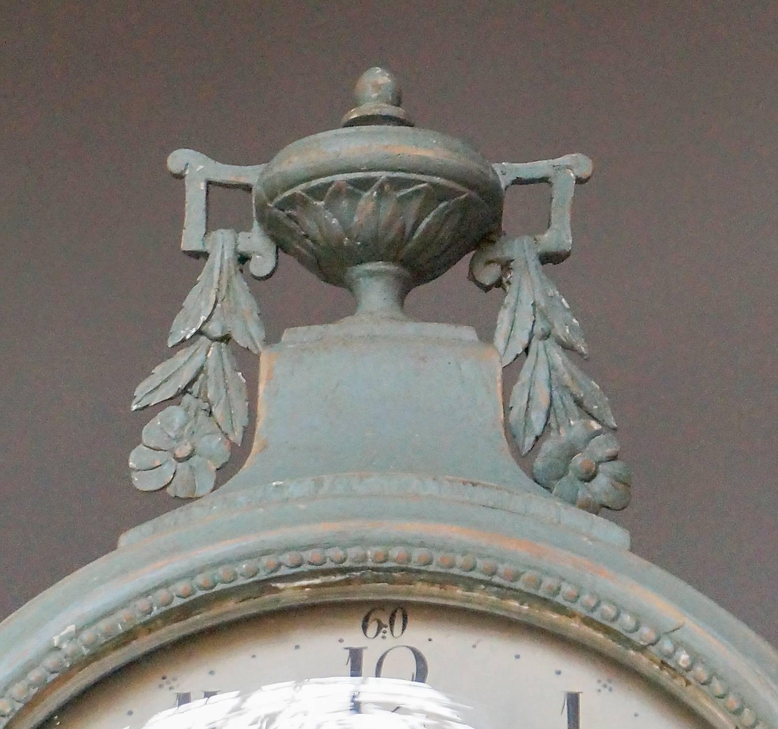Swedish Early Mora Clock with Carved Urn Finial